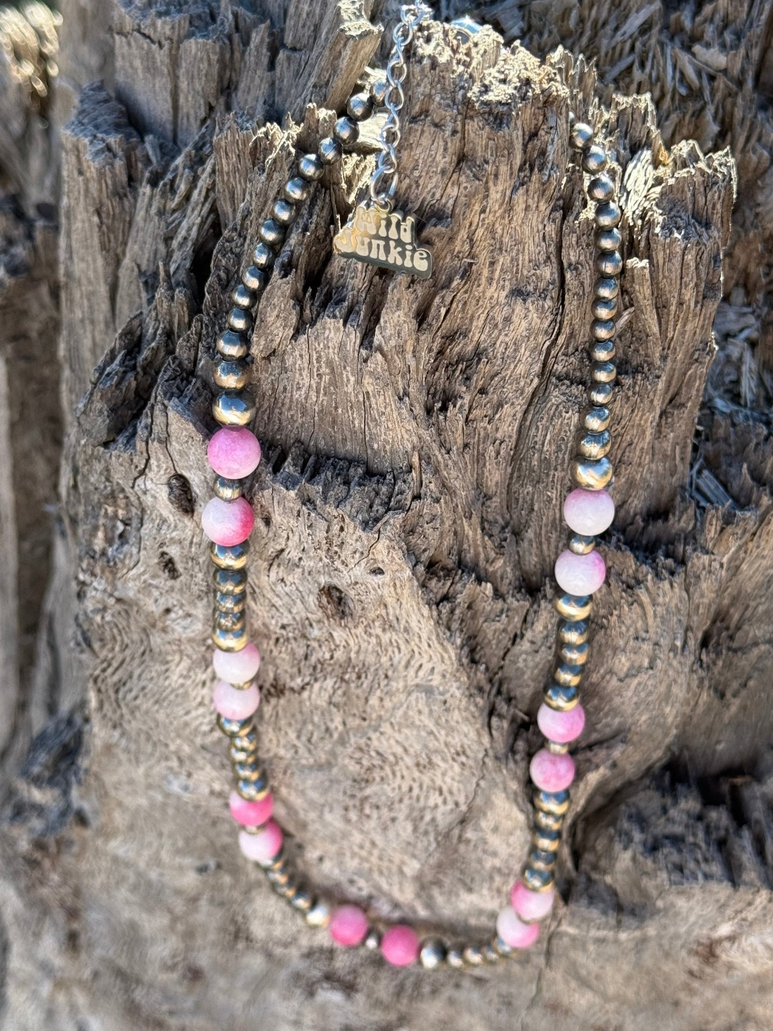Wild Junkie Sterling Silver Desert Rose Beaded Necklace — back view