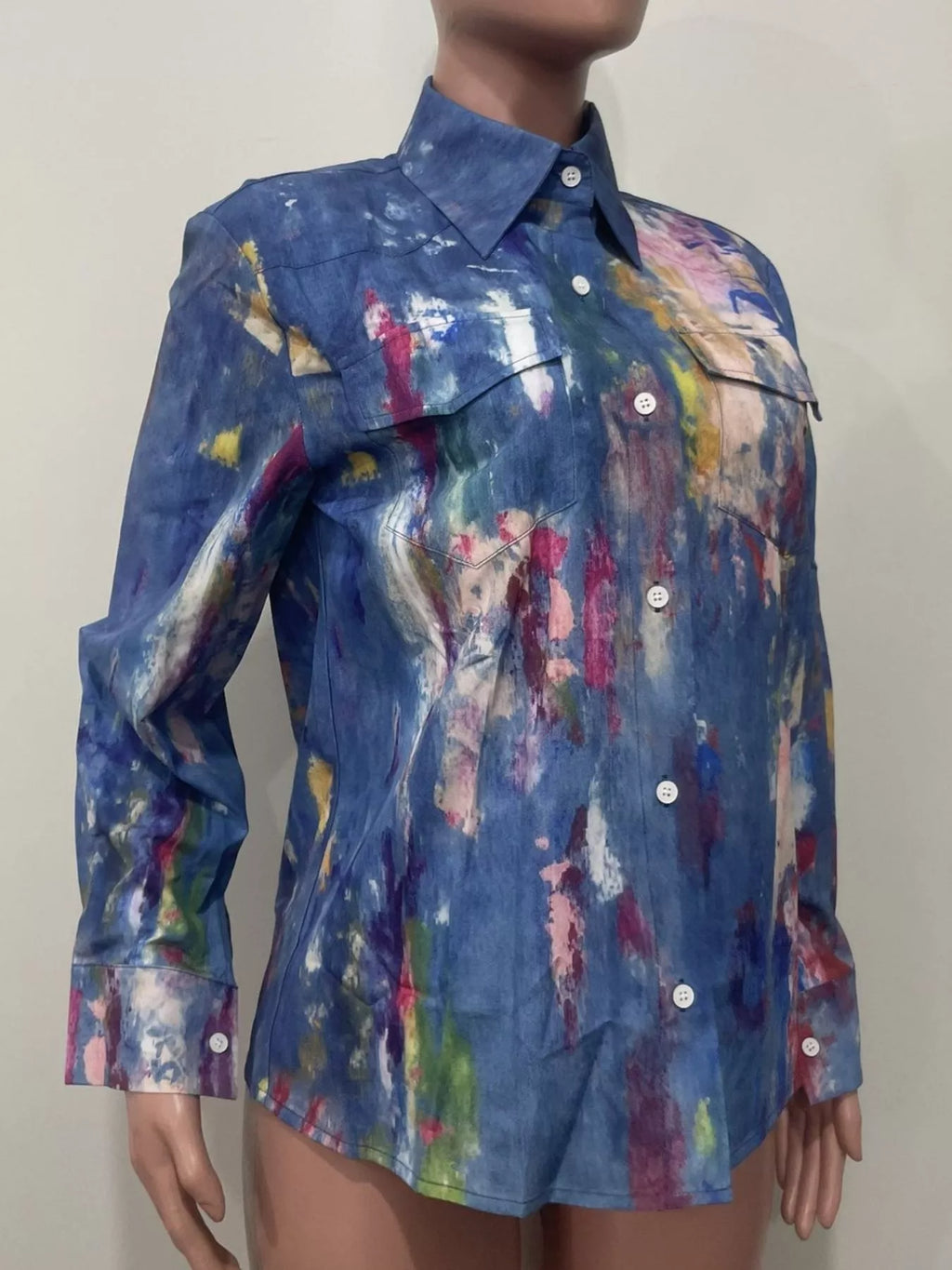 Artistic Painted Long Sleeve Denim Shirt