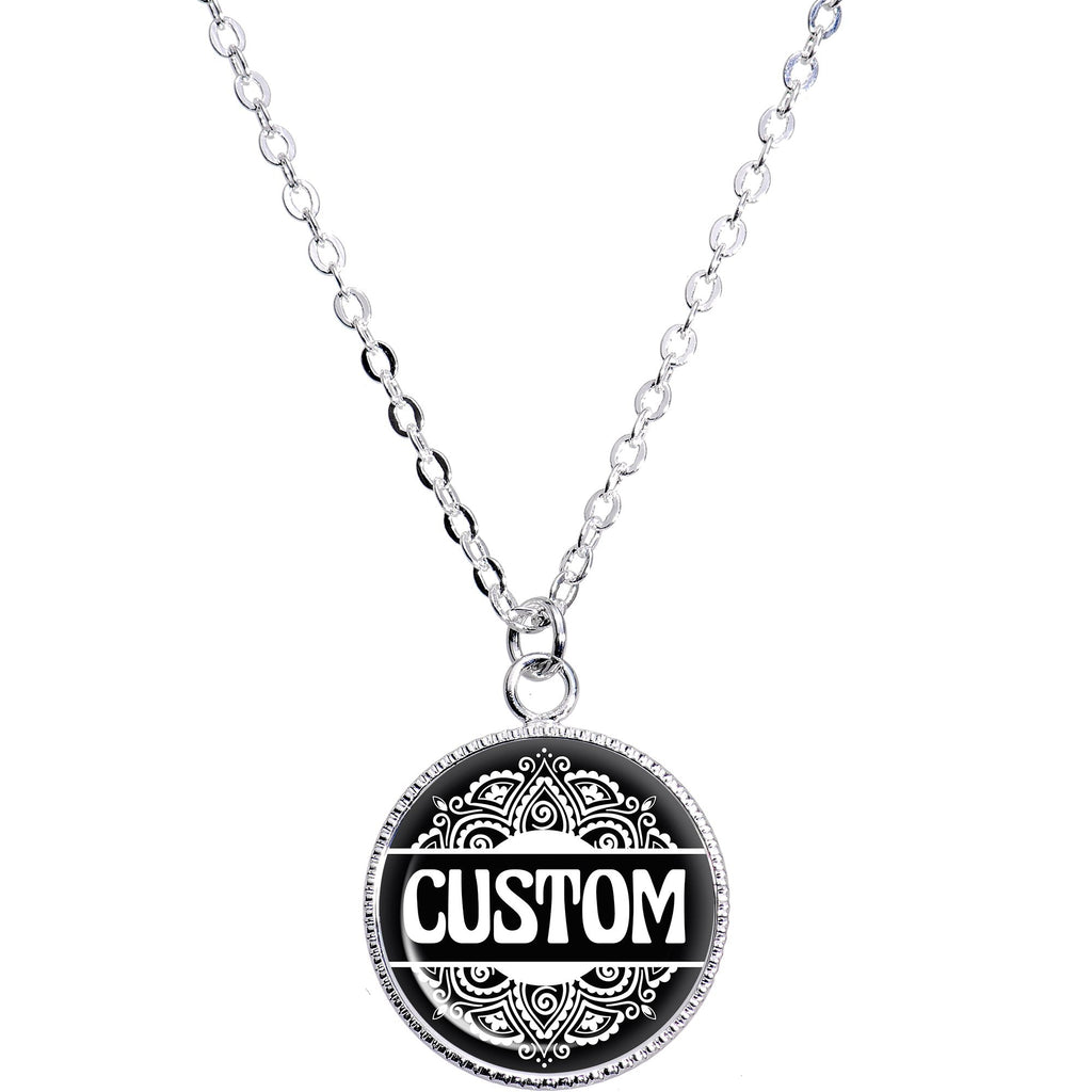 BodyCandy Custom Black Mandala Personalized Name Silver Plated Chain Necklace — main product shot