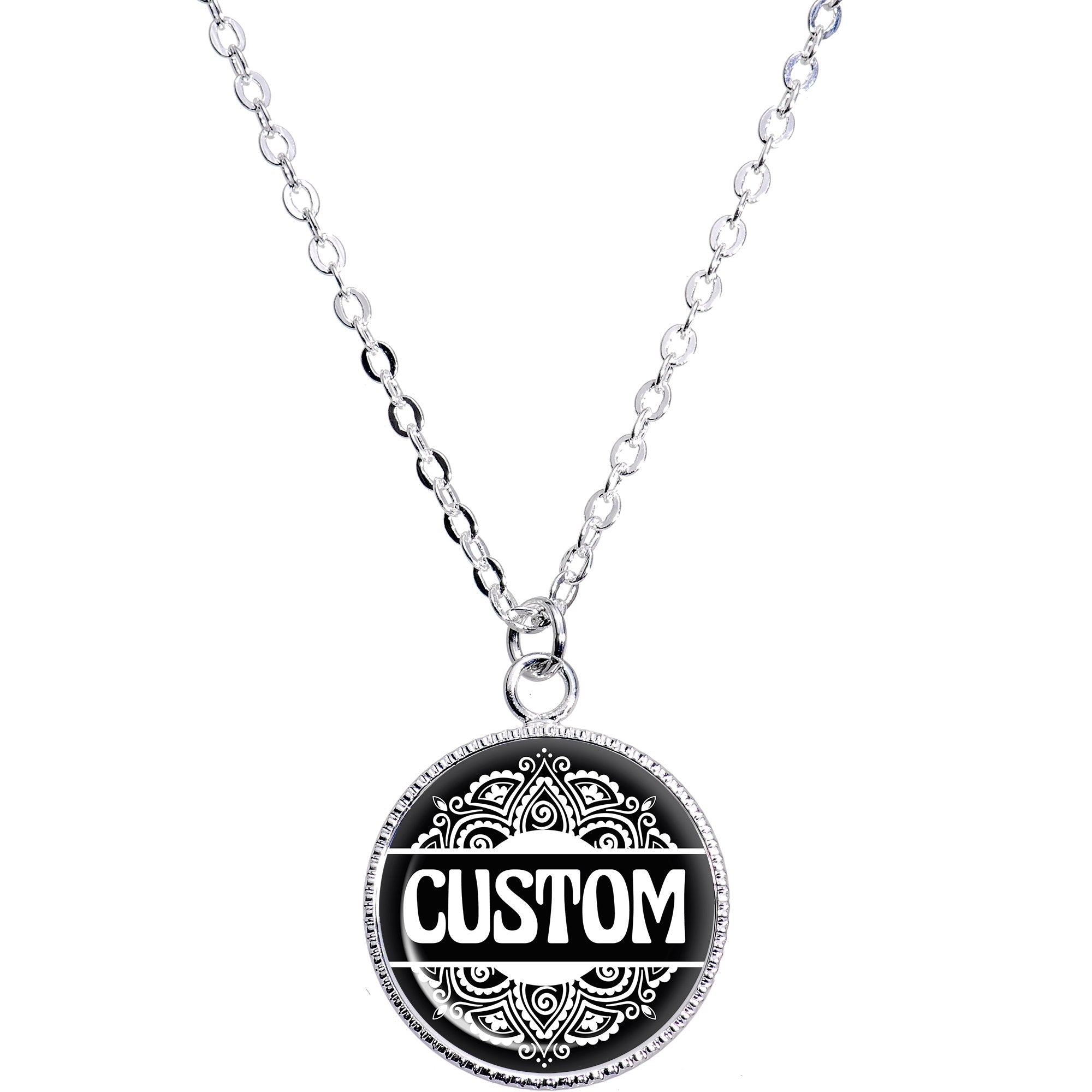 BodyCandy Custom Black Mandala Personalized Name Silver Plated Chain Necklace — main product shot