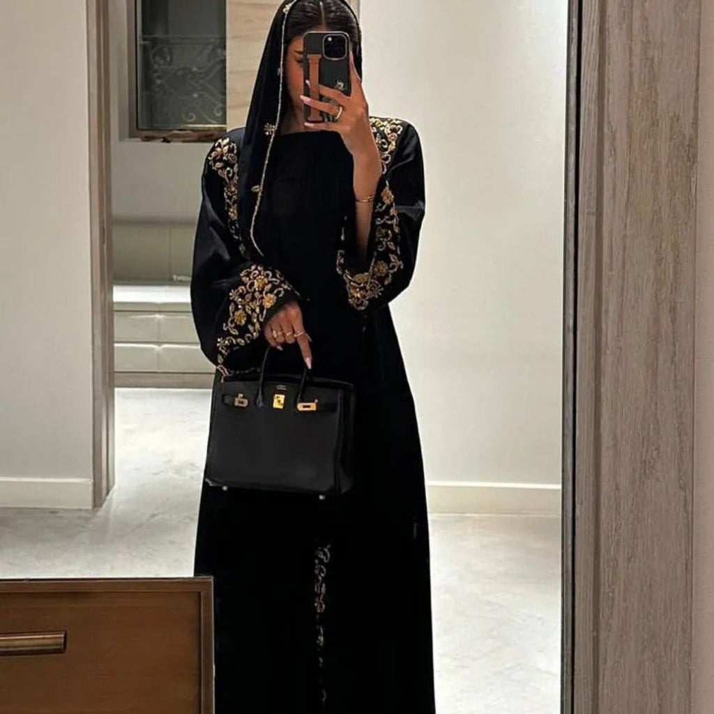 Mariam's Collection Luxury Black Embroidered Diamond Abaya Set (MOA184) — lifestyle worn / used context