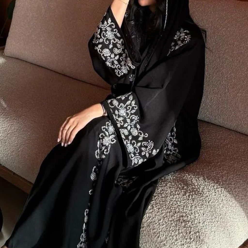 Mariam's Collection Luxury Black Embroidered Diamond Abaya Set (MOA184) — Black detail