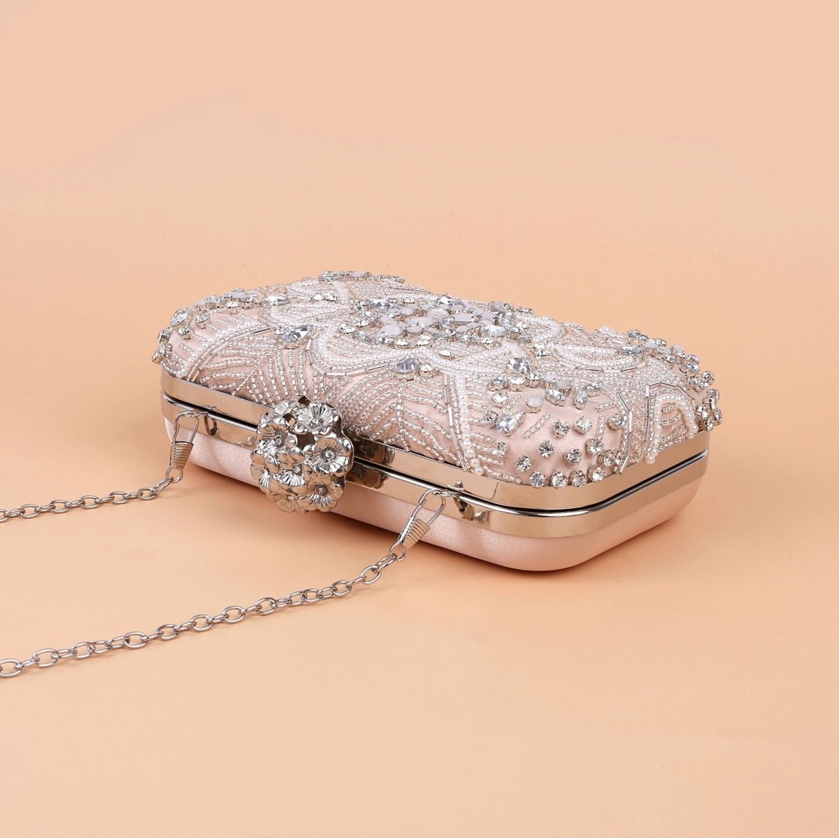 Mariam's Collection Diamond Embellished Beaded Evening Clutch Bag (MAC302) — Mariam's Collection branding close-up
