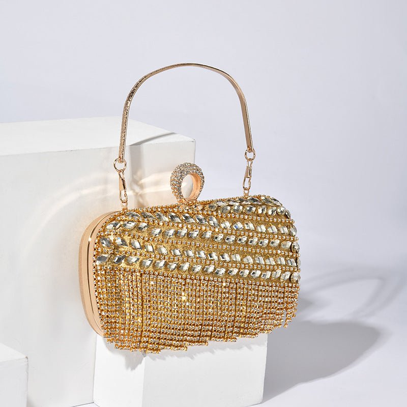 Mariam's Collection Diamond-Studded Party Clutch Versatile Layered Crystal Evening Bag (MAC283) — Mariam's Collection branding close-up