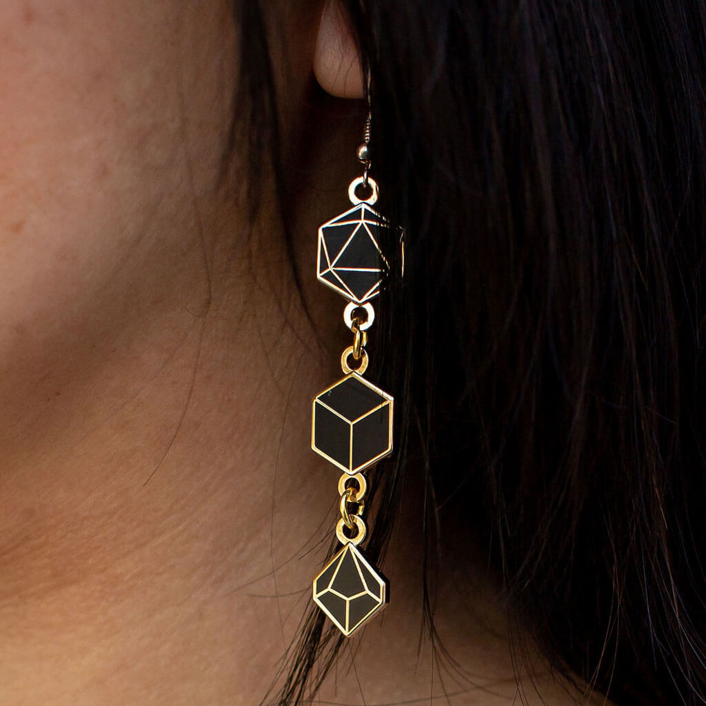 Princess Awesome & Boy Wonder Gaming Dice Earrings — construction detail