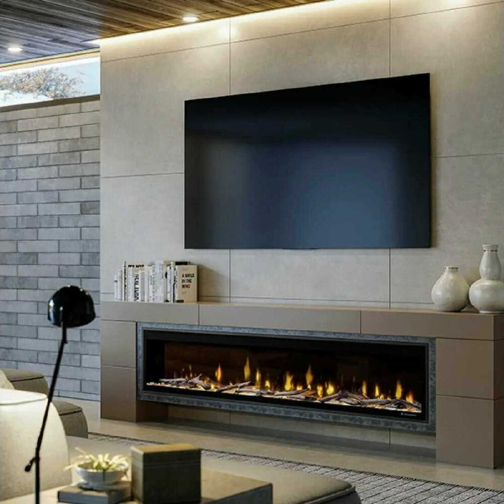 Dimplex Ignite Evolve Built-In Frosted Tumbled Glass Linear Electric Fireplace With Heat Boost System & Trim Kit (SAK59214) –