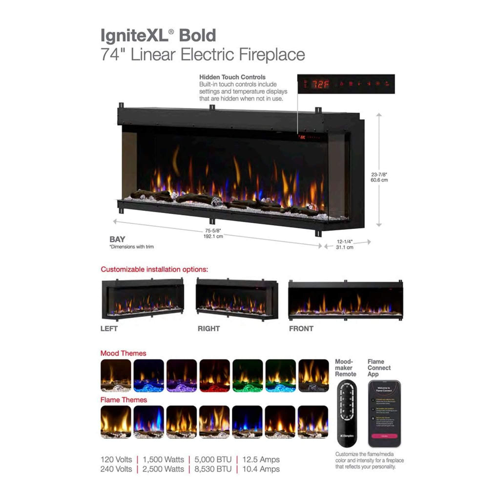 Dimplex IgniteXL Bold 74-Inch Deep Built-In Linear Electric Fireplace [XLF7417-XD] (SAK78959) – SAKSBY WHOLESALE, view 9