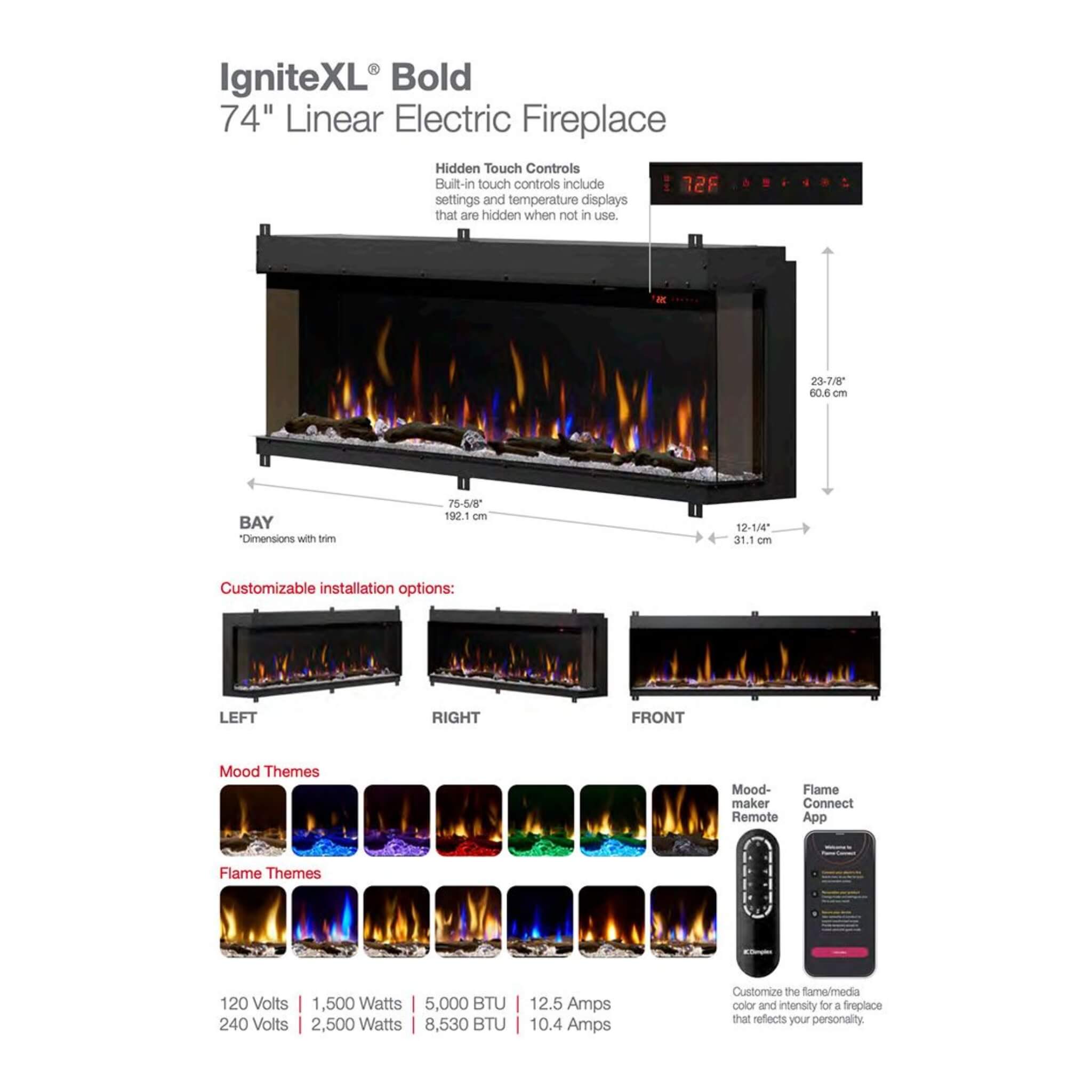 Dimplex IgniteXL Bold 74-Inch Deep Built-In Linear Electric Fireplace [XLF7417-XD] (SAK78959) – SAKSBY WHOLESALE, view 9