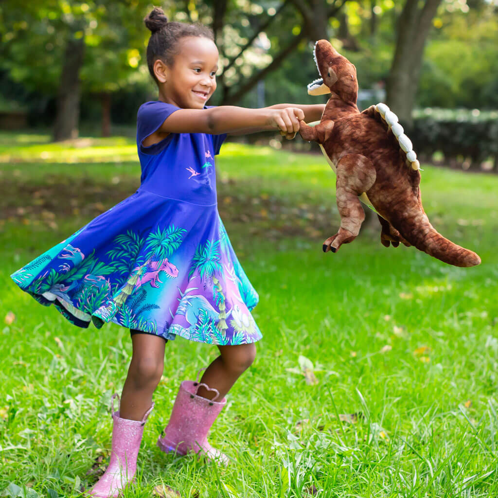 Princess Awesome & Boy Wonder Dinosaurs Busy Dress with Pockets — main product shot