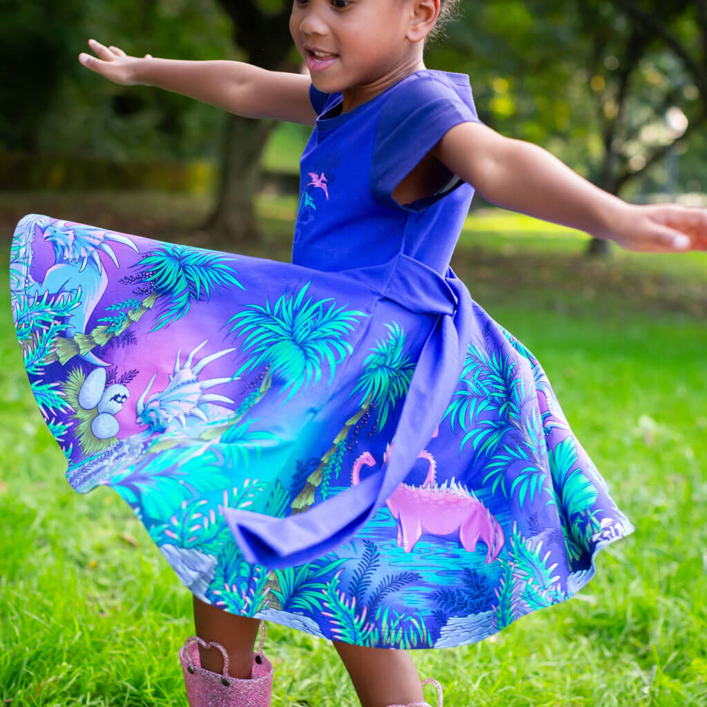Princess Awesome & Boy Wonder Dinosaurs Busy Dress with Pockets — detail shot 7