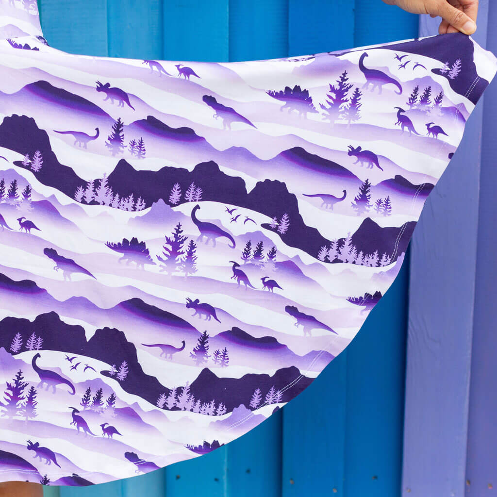 Princess Awesome & Boy Wonder Adult "Dinoscape" Dinosaur Wilderness Super Twirler Dress with Pockets — construction detail