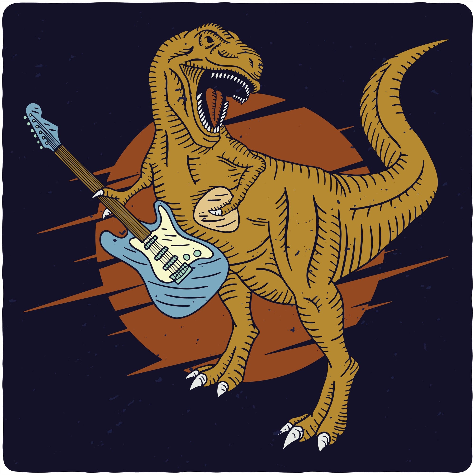 Spun Bamboo Dinosaur with a guitar Men's Bamboo Viscose/Organic Cotton Short Sleeve Graphic T-Shirt — detail close-up