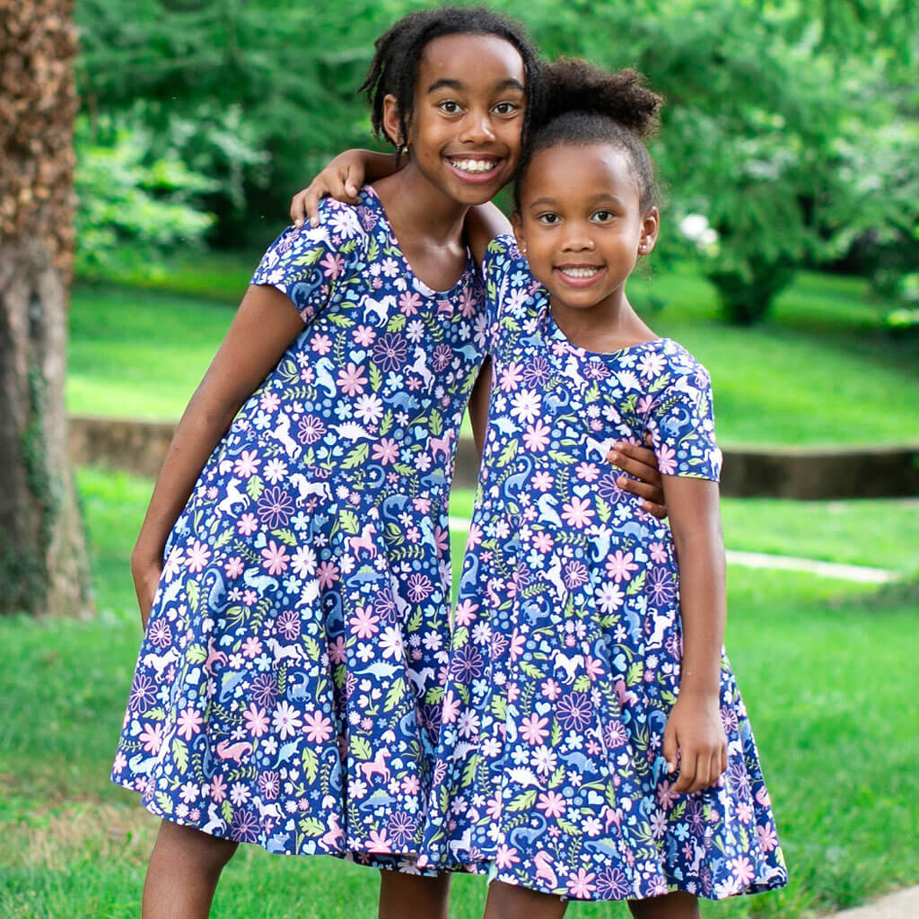 Princess Awesome & Boy Wonder "Only In My Dreams" Dinosaurs & Unicorns Super Twirler Dress with Pockets — main product shot
