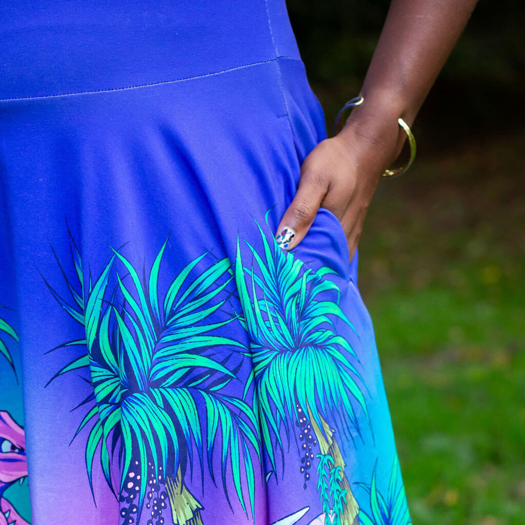 Princess Awesome & Boy Wonder Adult Dinosaurs Super Twirler Dress with Pockets — detail shot 7