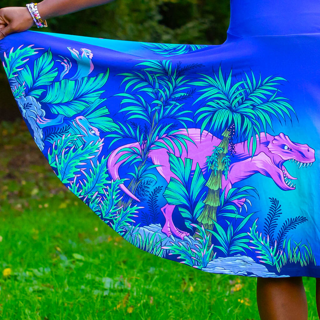Princess Awesome & Boy Wonder Adult Dinosaurs Super Twirler Dress with Pockets — construction detail