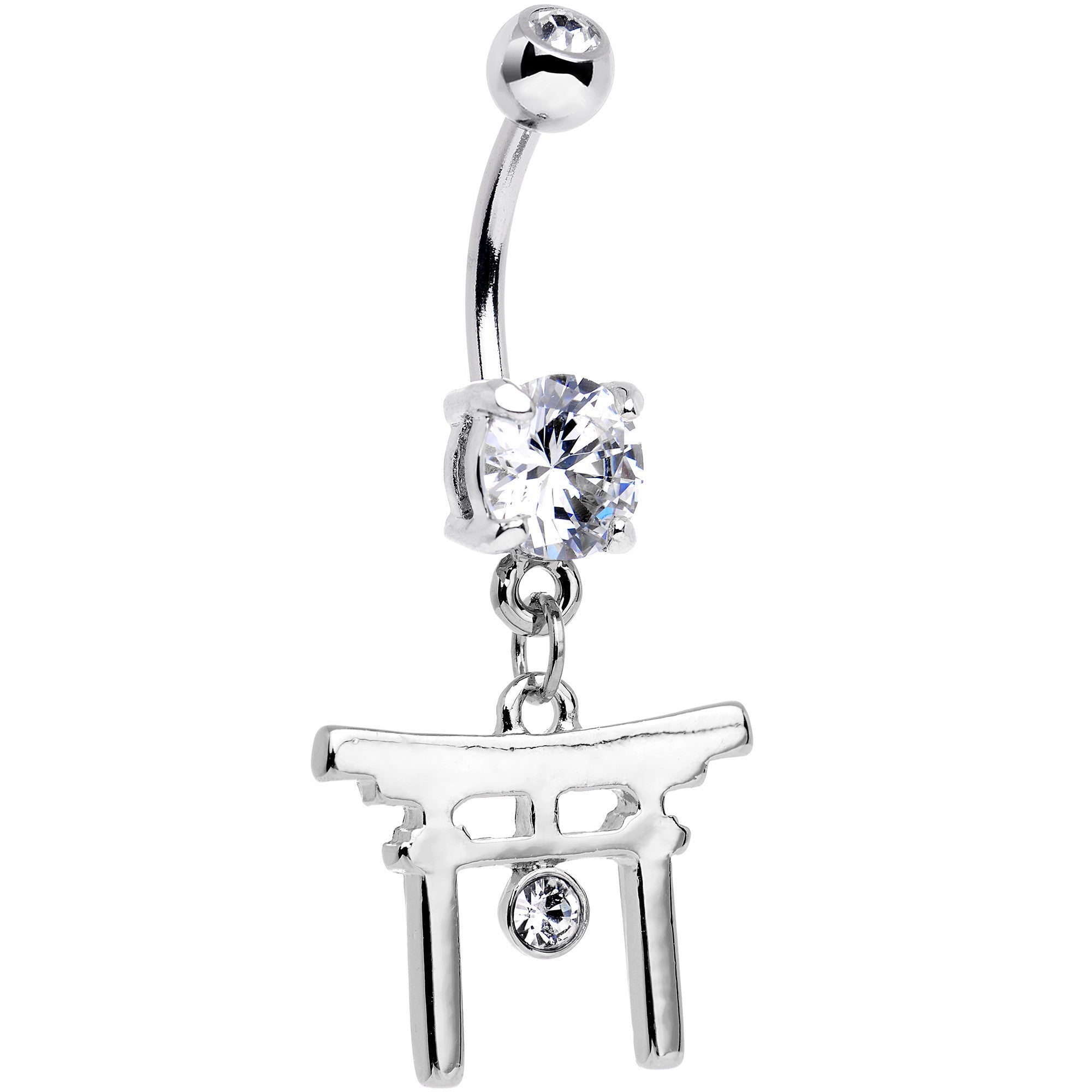 BodyCandy Clear CZ Gem Japanese Gate Dangle Belly Ring — main product shot