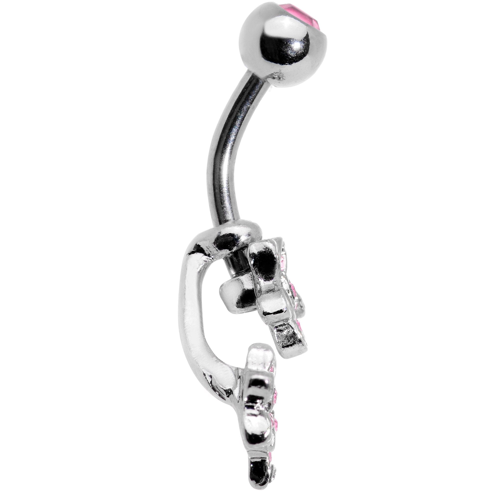BodyCandy Pink Gem Field of Flowers Dangle Belly Ring — detail and construction