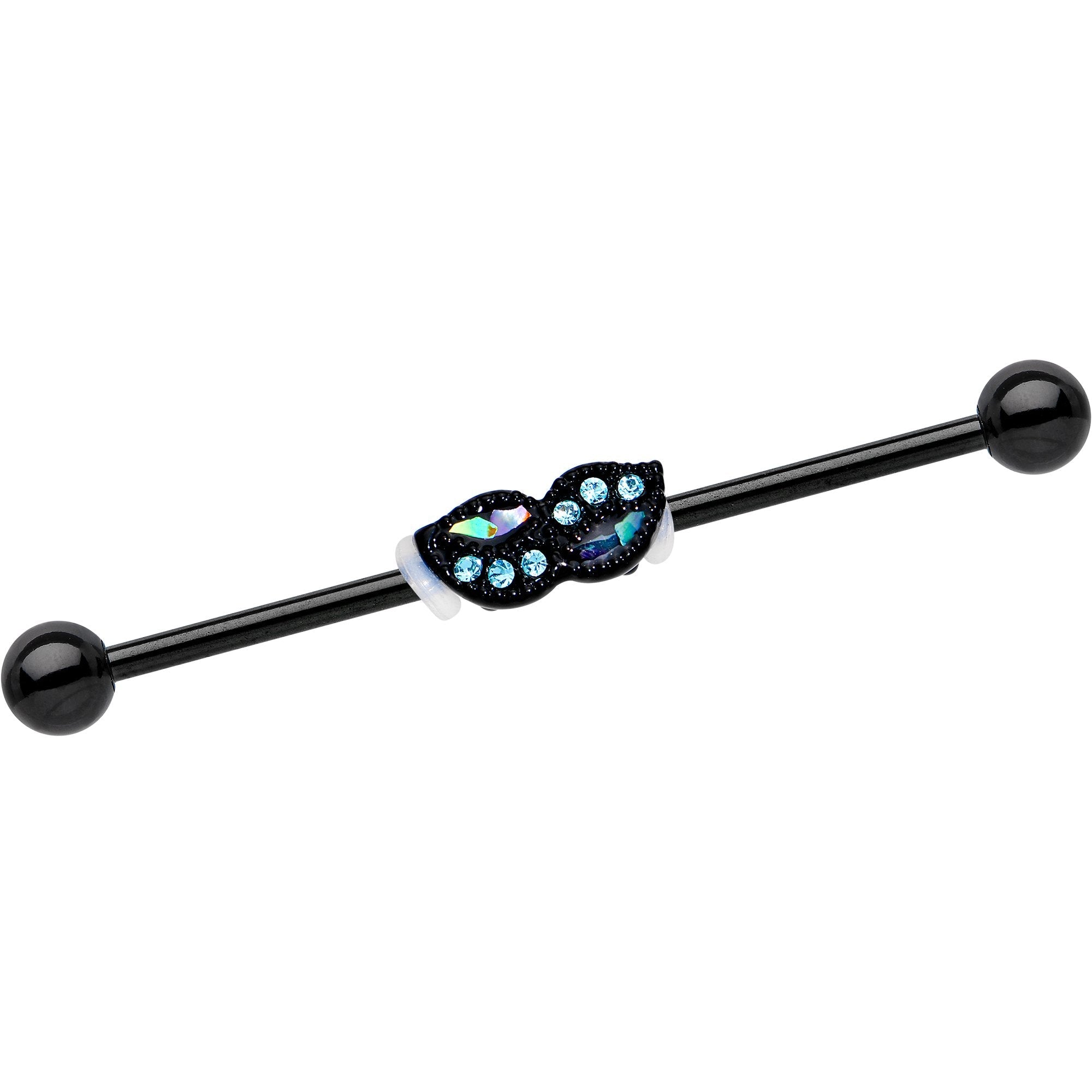 BodyCandy Blue Gem Black Anodized Sparkle Mustache Industrial Barbell 38mm — main product shot