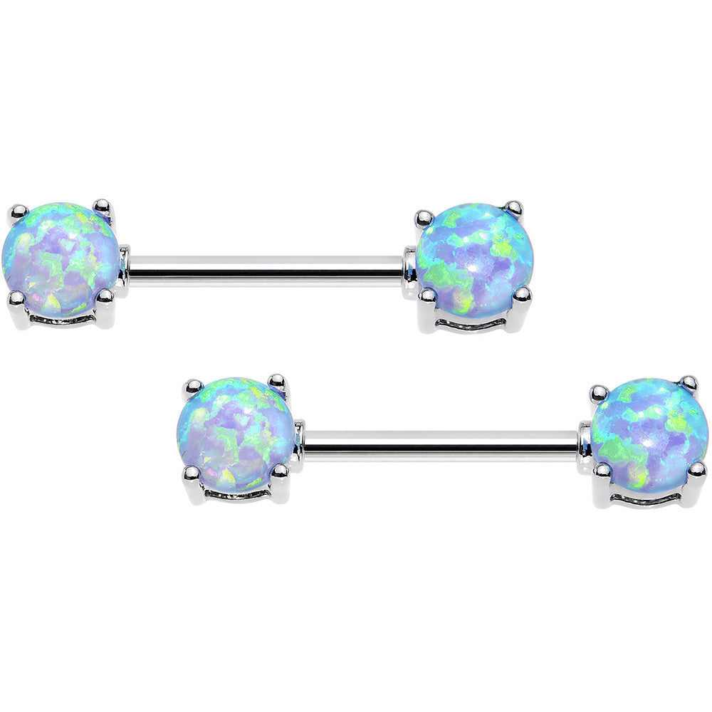 BodyCandy 14G 9/16 Blue Synthetic Opal Ends Nipple Barbell Set — main product shot