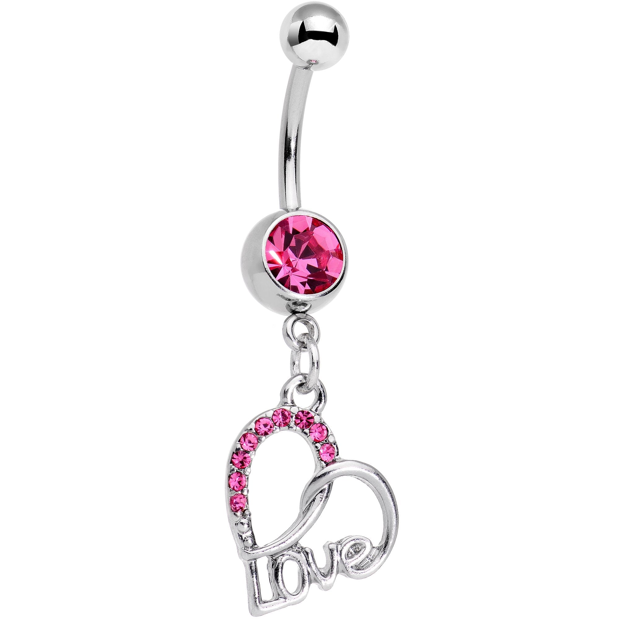 BodyCandy Pink Gem Love in Your Heart Dangle Belly Ring — main product shot