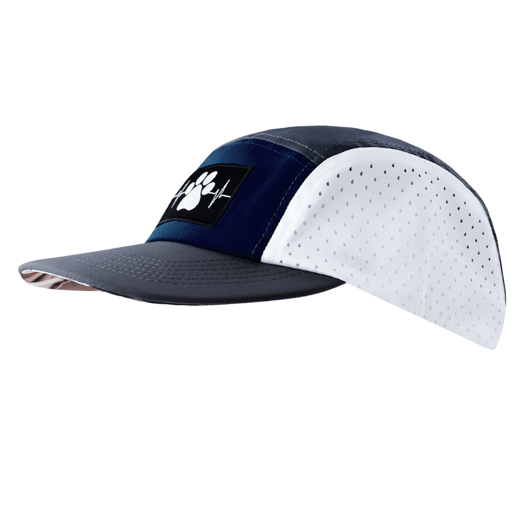 The Heartbeat Brand Dog Hat - 5 Panel - Charcoal / Navy / White - Laser Mesh — lifestyle context