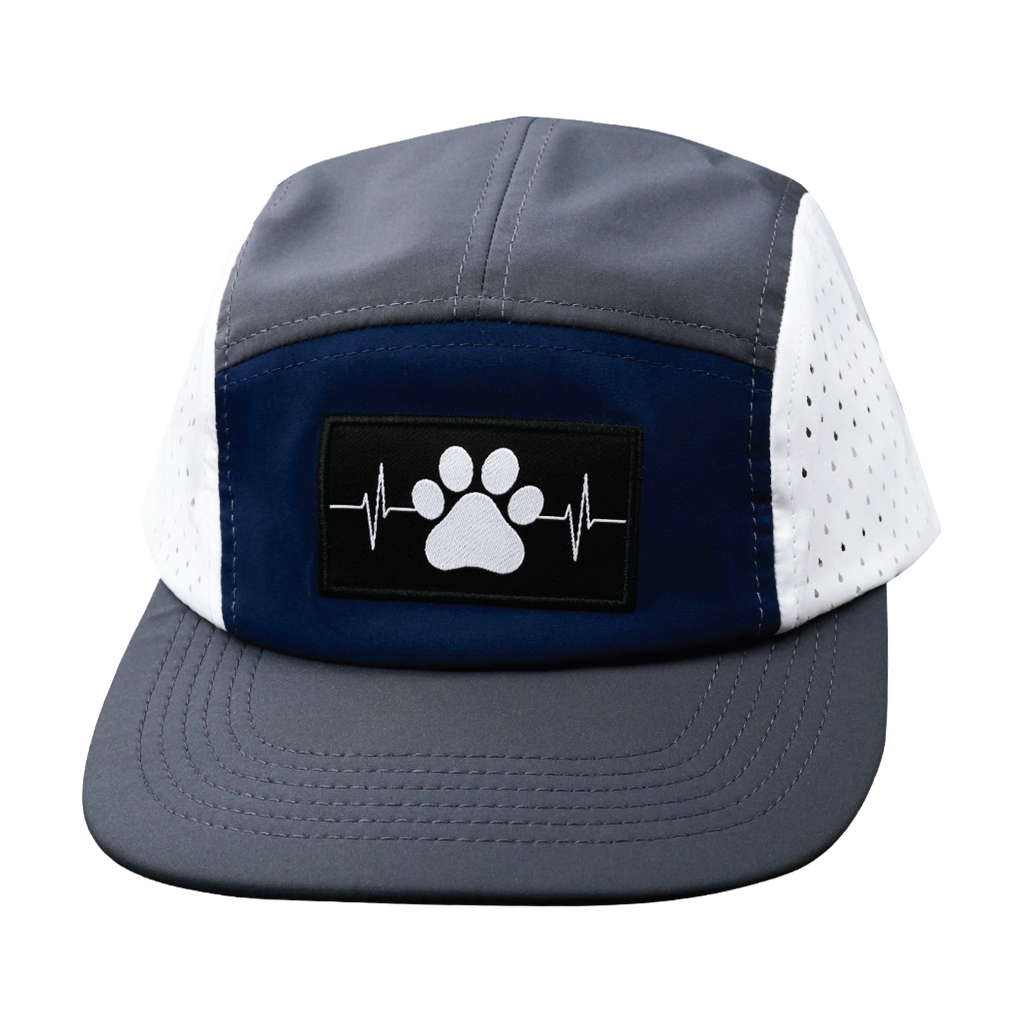 The Heartbeat Brand Dog Hat - 5 Panel - Charcoal / Navy / White - Laser Mesh — side view