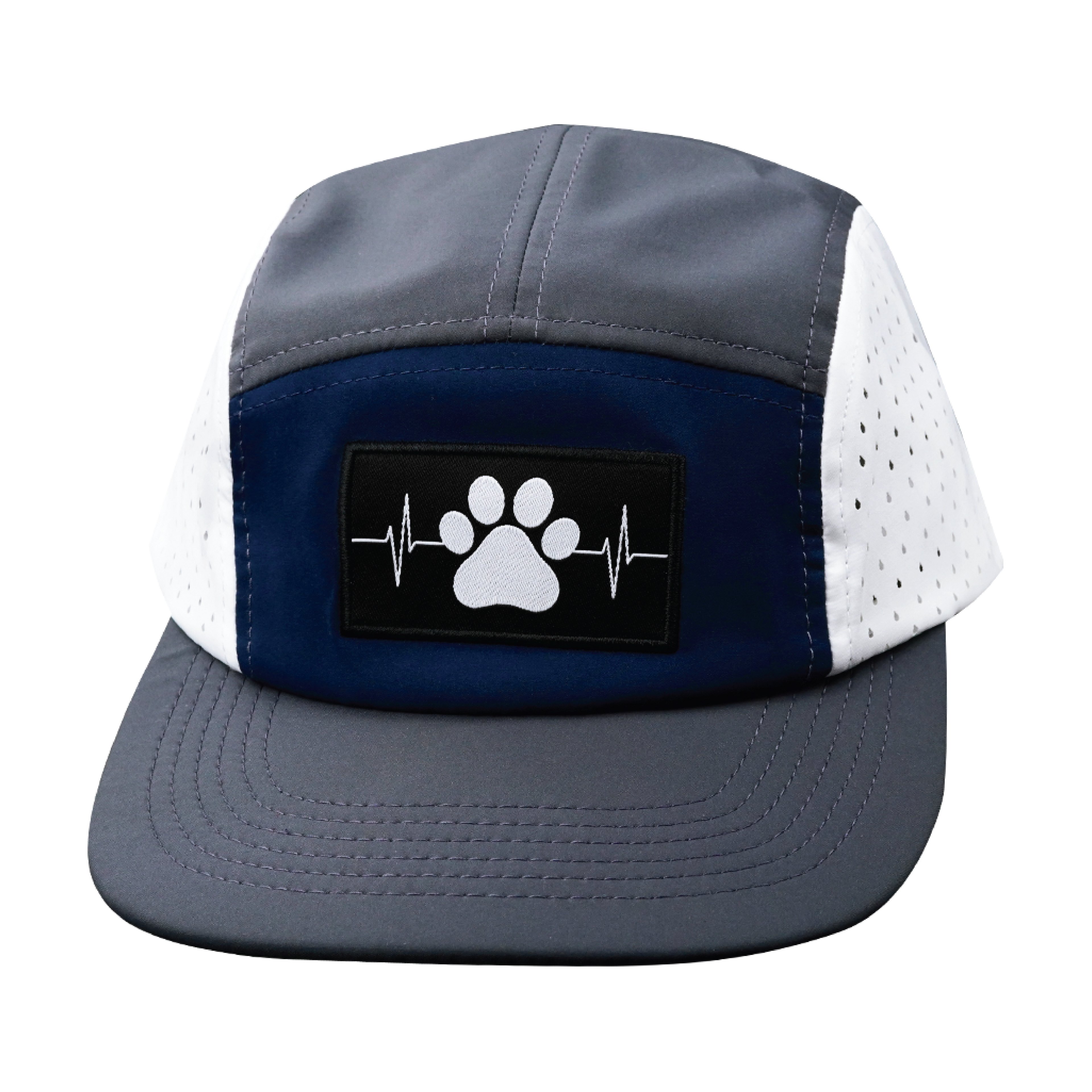 The Heartbeat Brand Dog Hat - 5 Panel - Charcoal / Navy / White - Laser Mesh — side view