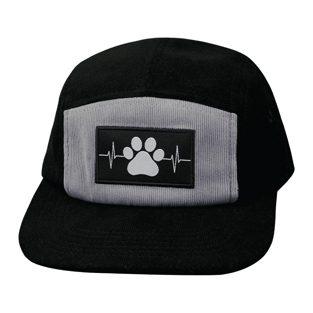 The Heartbeat Brand Dog Hat - 5 Panel - Corduroy - Black / Gray - Fabric Back — side view
