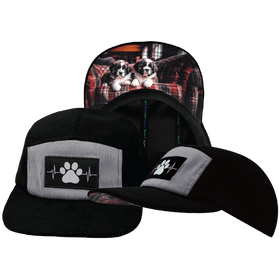 Dog Hat - 5 Panel - Corduroy - Black / Gray - Fabric Back