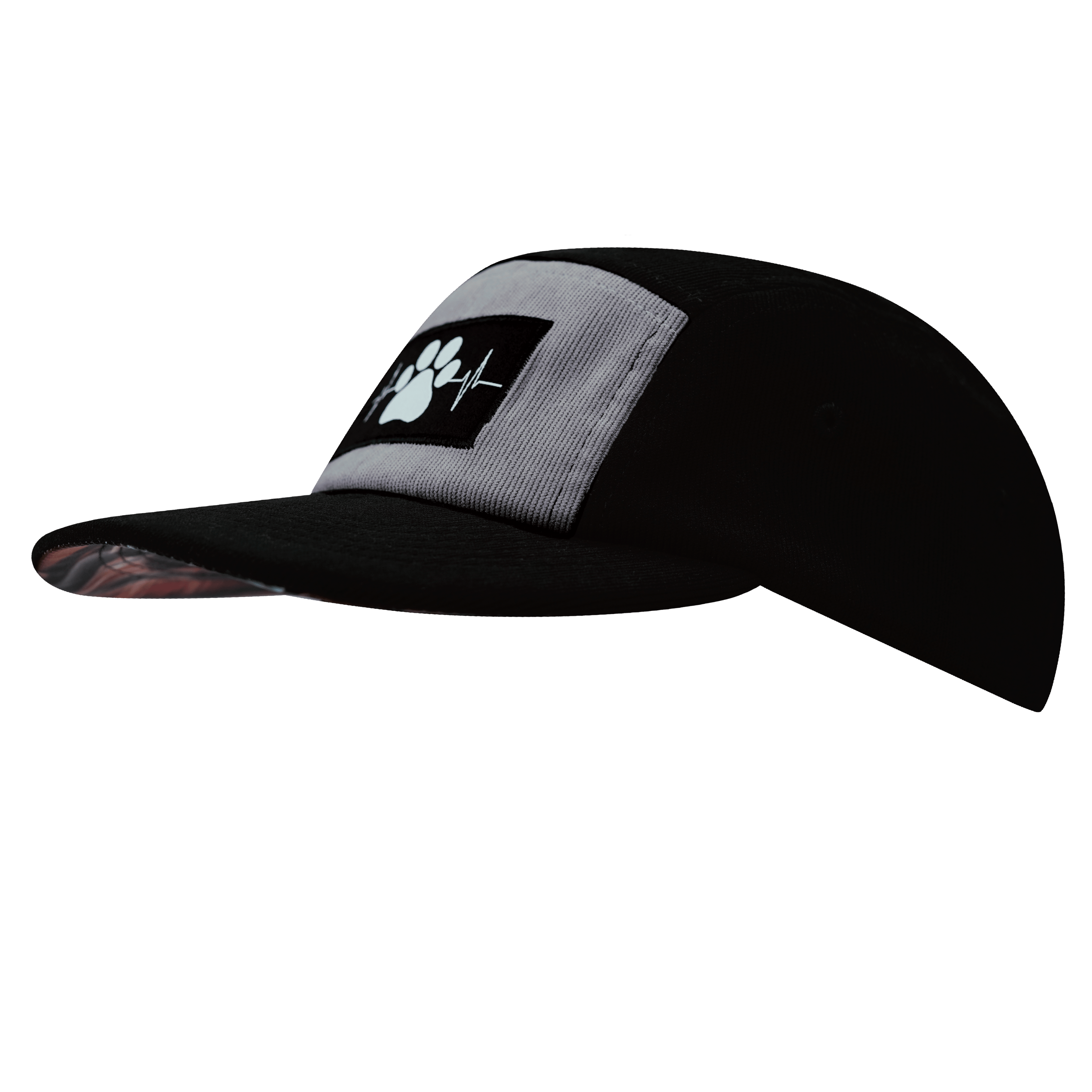 The Heartbeat Brand Dog Hat - 5 Panel - Corduroy - Black / Gray - Fabric Back — lifestyle context