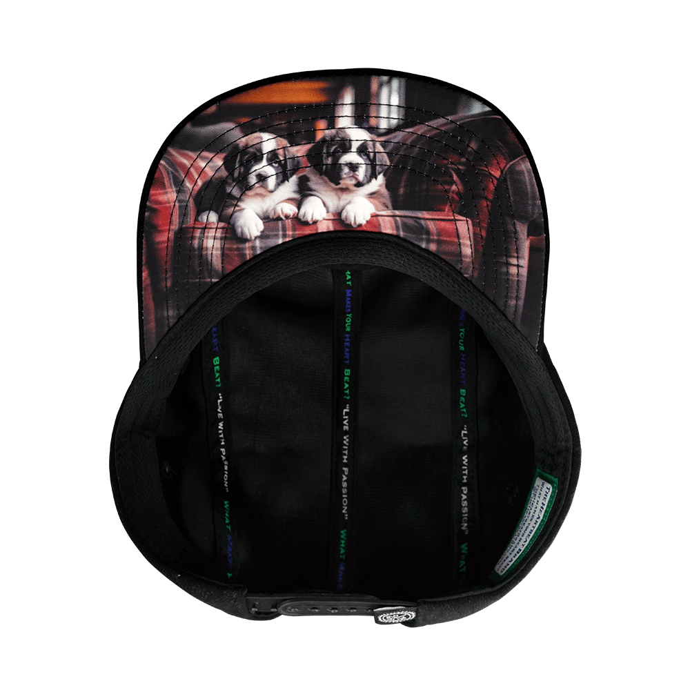 The Heartbeat Brand Dog Hat - 5 Panel - Corduroy - Black / Gray - Fabric Back — back view