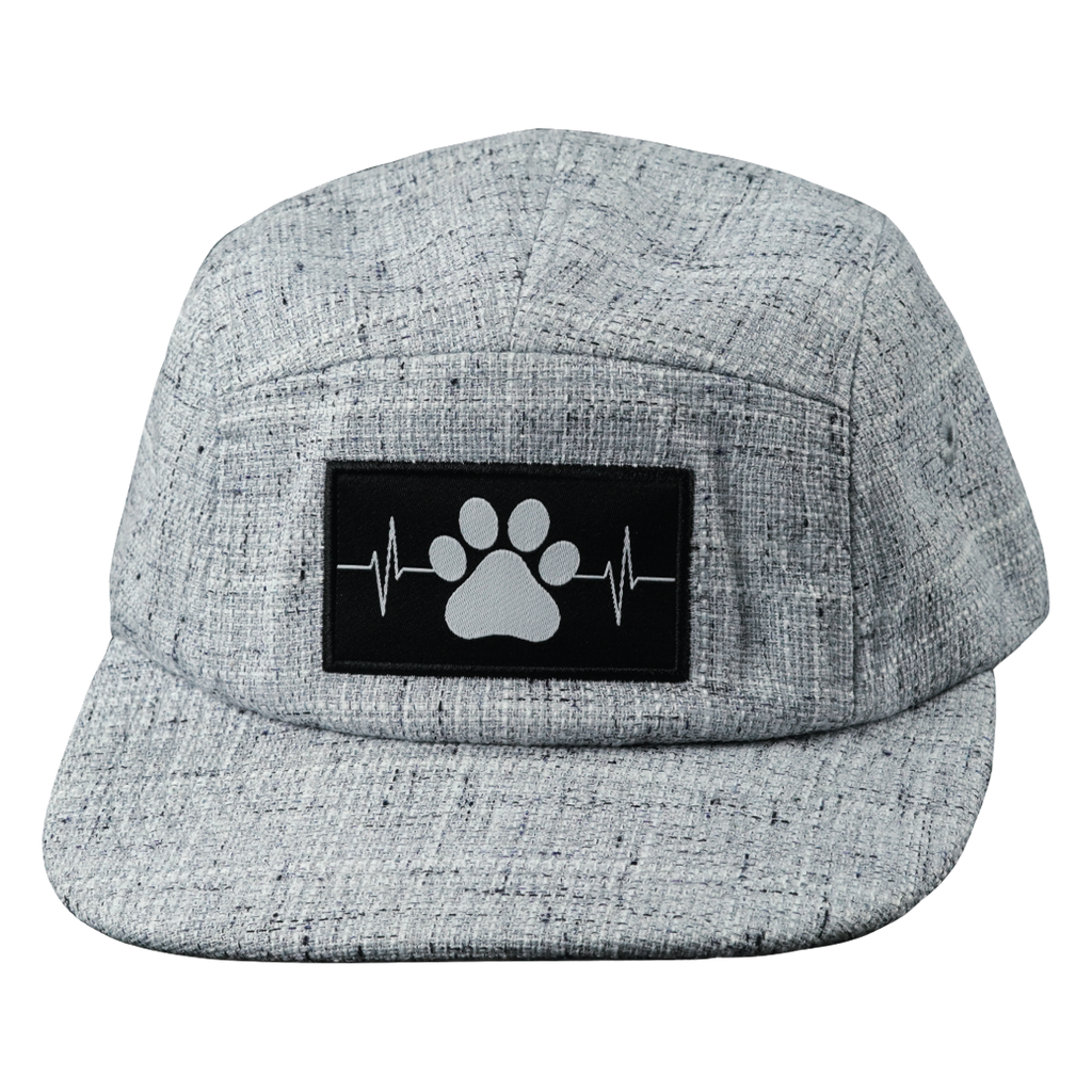 The Heartbeat Brand Dog Hat - 5 Panel - Light Gray Hemp - Fabric Back — side view