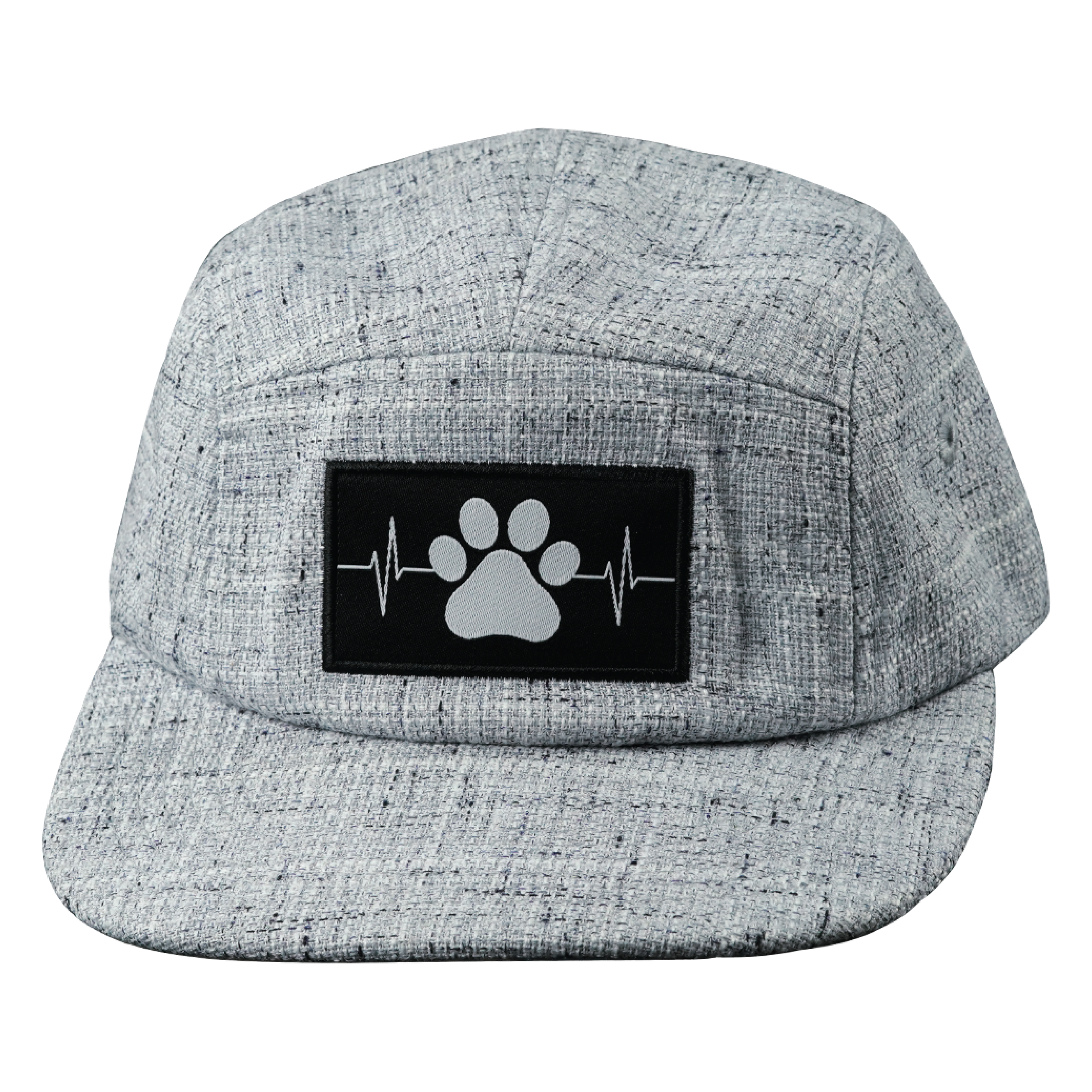 The Heartbeat Brand Dog Hat - 5 Panel - Light Gray Hemp - Fabric Back — side view