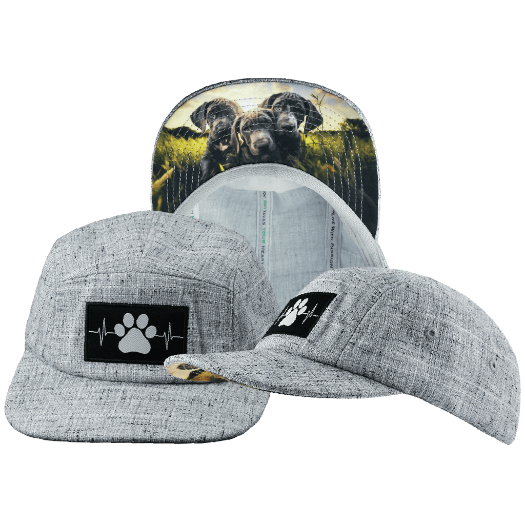 The Heartbeat Brand Dog Hat - 5 Panel - Light Gray Hemp - Fabric Back — main product shot