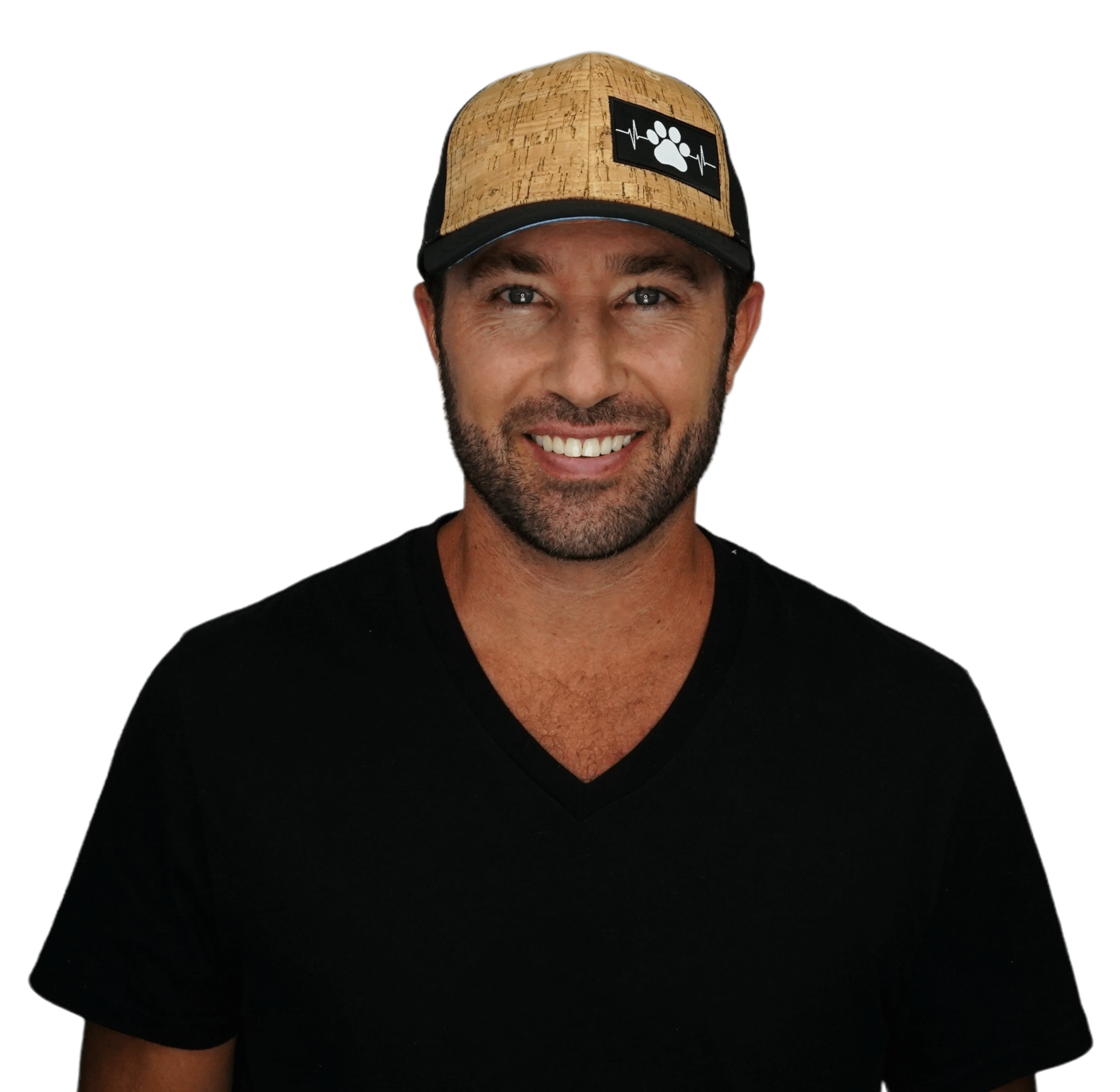 The Heartbeat Brand Dog Hat - Baseball Hat Fit - Cork - Black - Laser Mesh — detail close-up