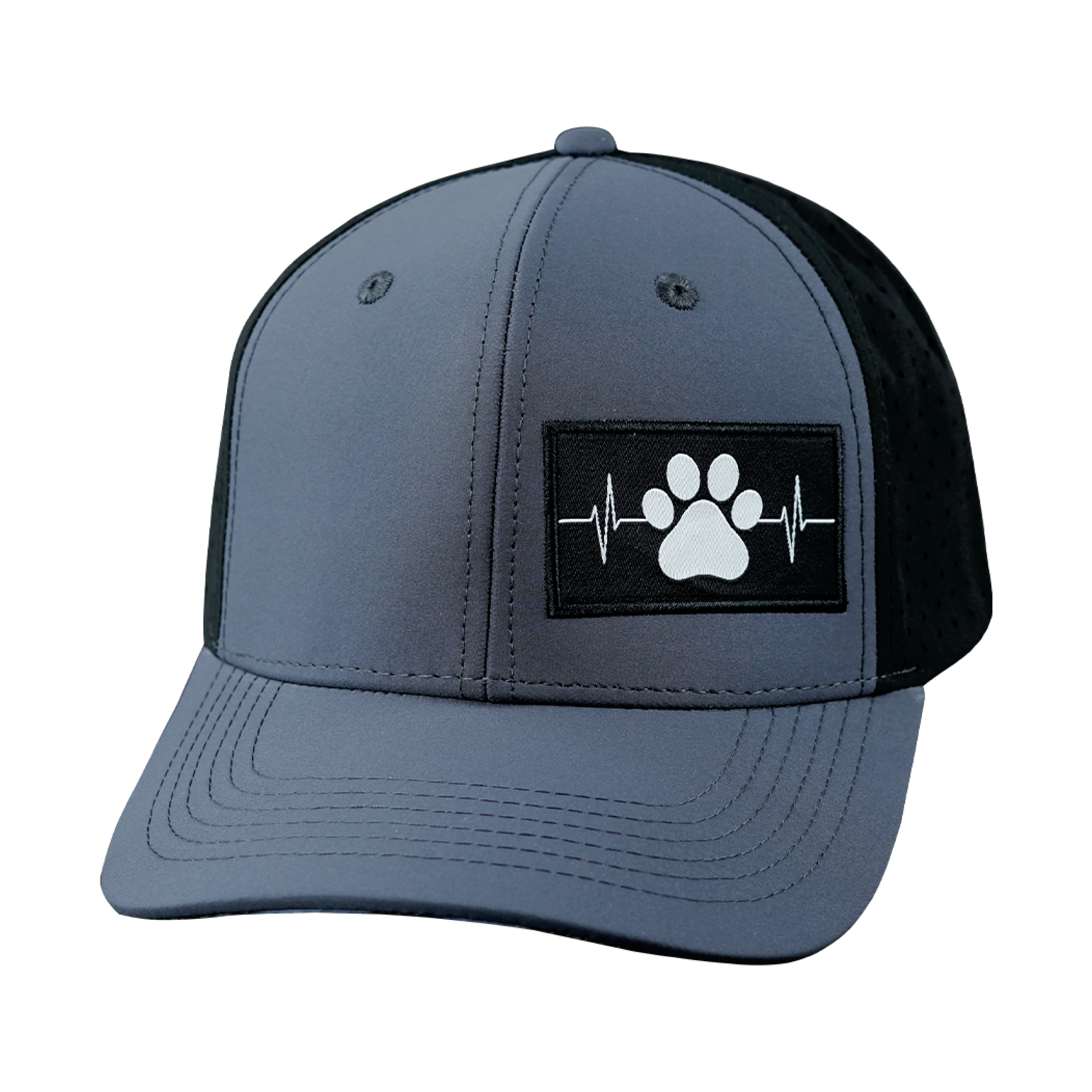 The Heartbeat Brand Dog Hat - Baseball Hat Fit - Charcoal / Black - Laser Mesh — lifestyle worn / used context