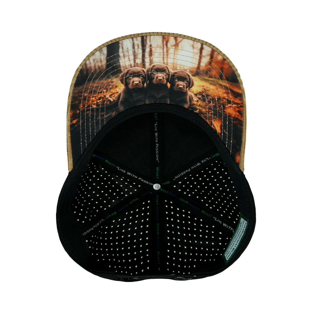 The Heartbeat Brand Dog Hat - Baseball Hat Fit - Corduroy - Tan / Black - Laser Mesh — alternative angle