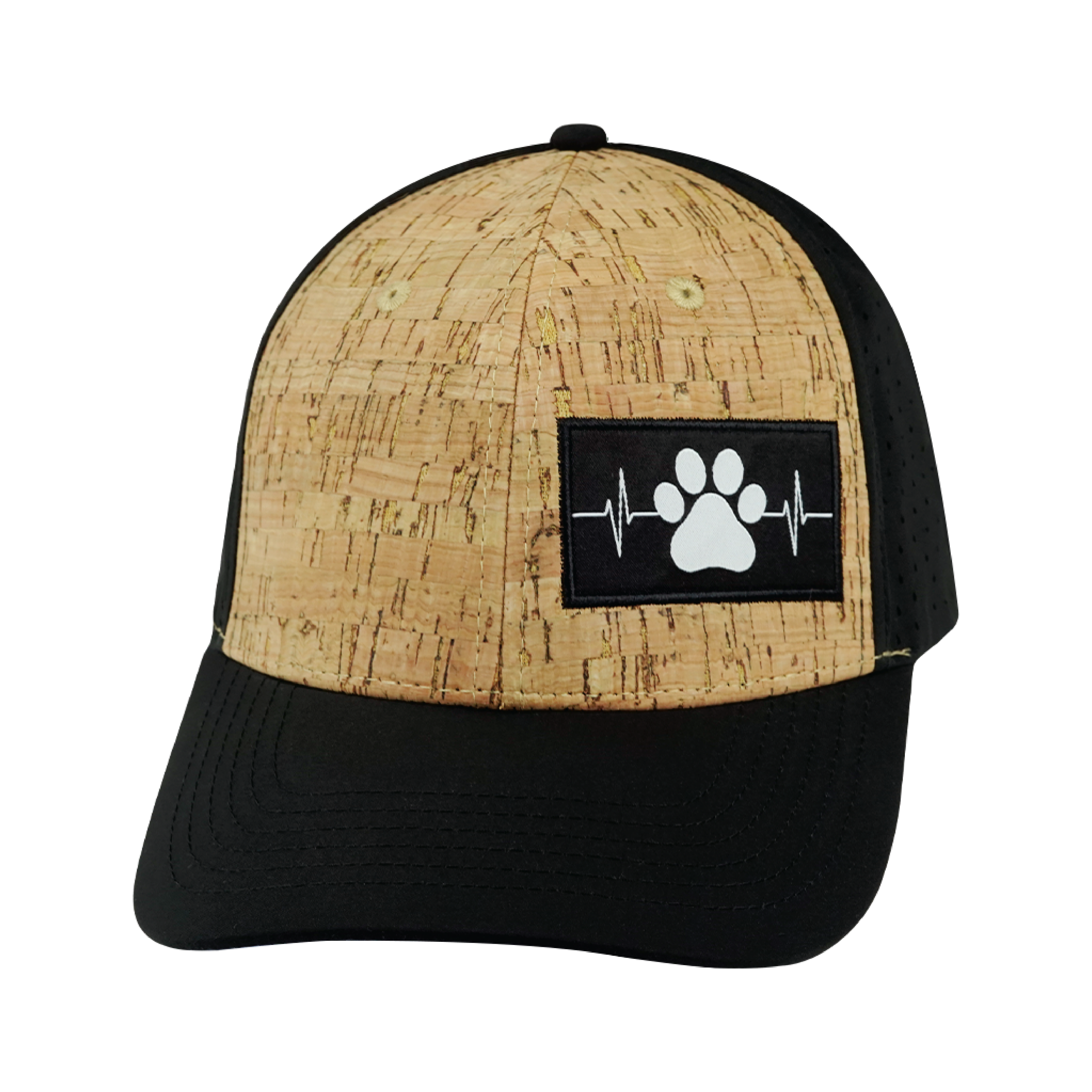 The Heartbeat Brand Dog Hat - Baseball Hat Fit - Cork - Black - Laser Mesh — back view
