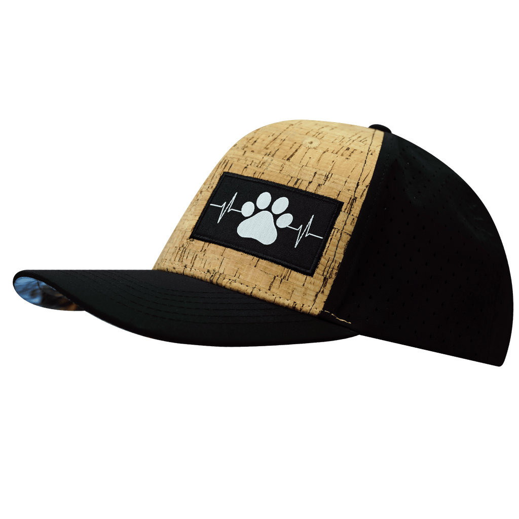 The Heartbeat Brand Dog Hat - Baseball Hat Fit - Cork - Black - Laser Mesh — side view