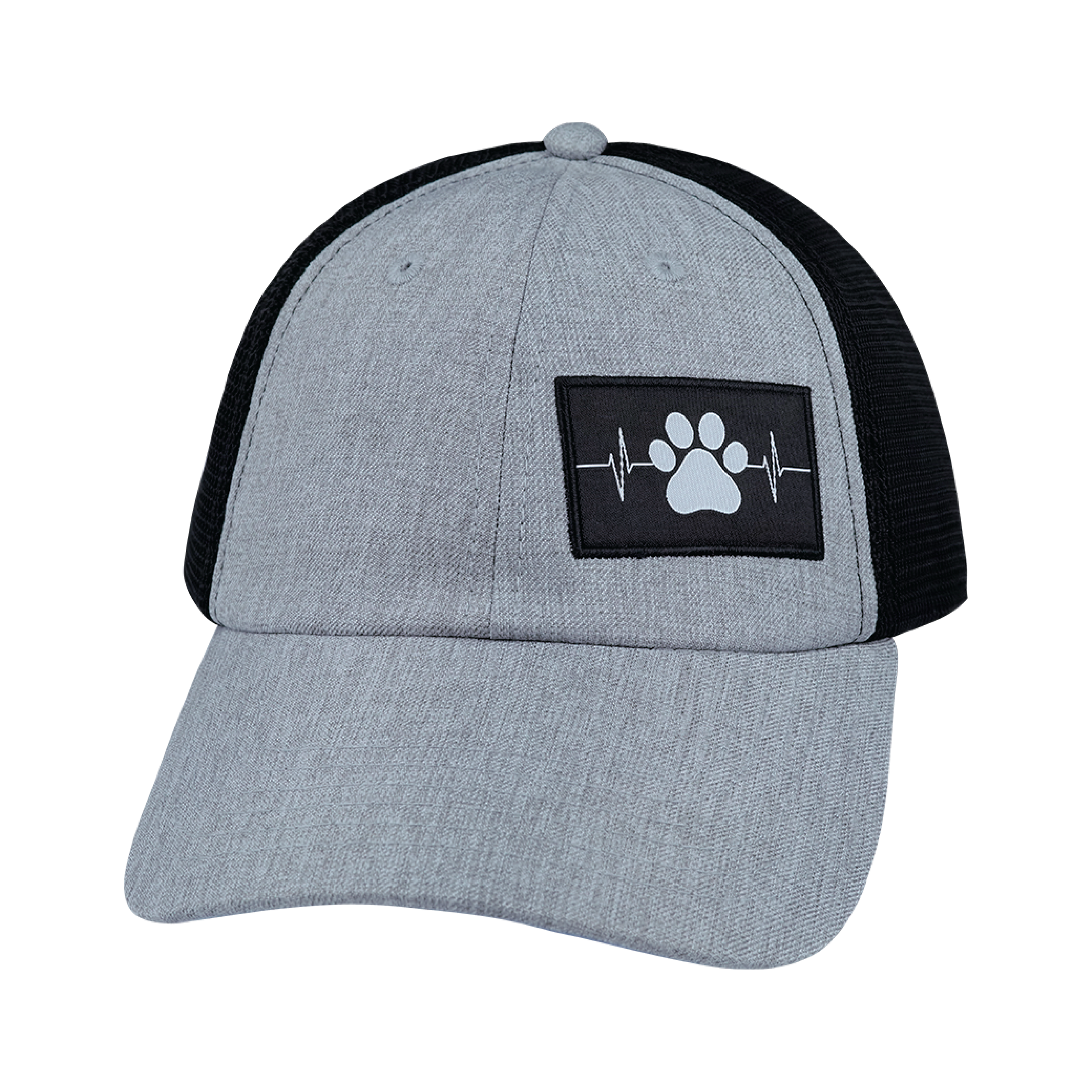 The Heartbeat Brand Dog Hat - Dad Hat - Heather Gray / Black - Soft Trucker Mesh — back view