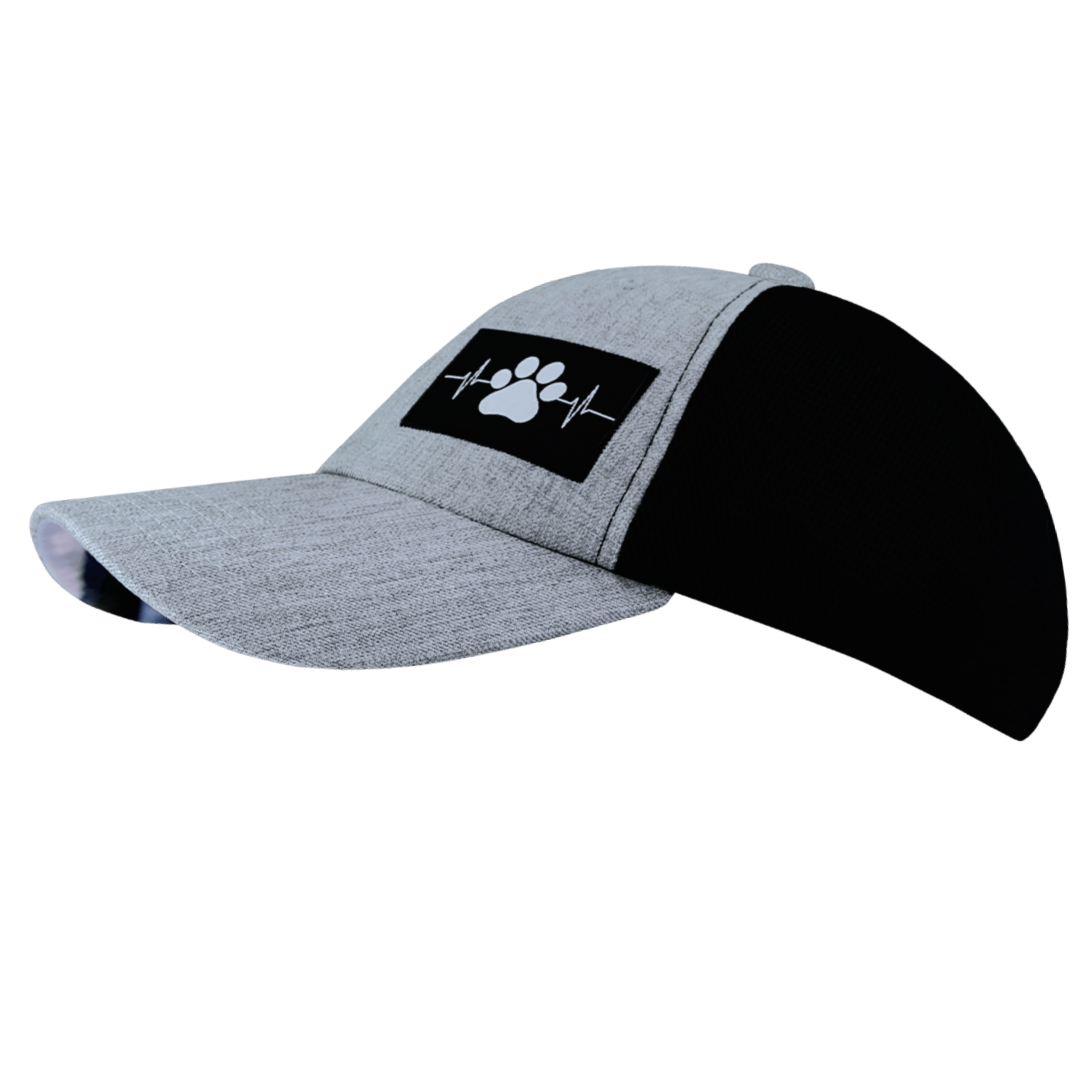 The Heartbeat Brand Dog Hat - Dad Hat - Heather Gray / Black - Soft Trucker Mesh — side view