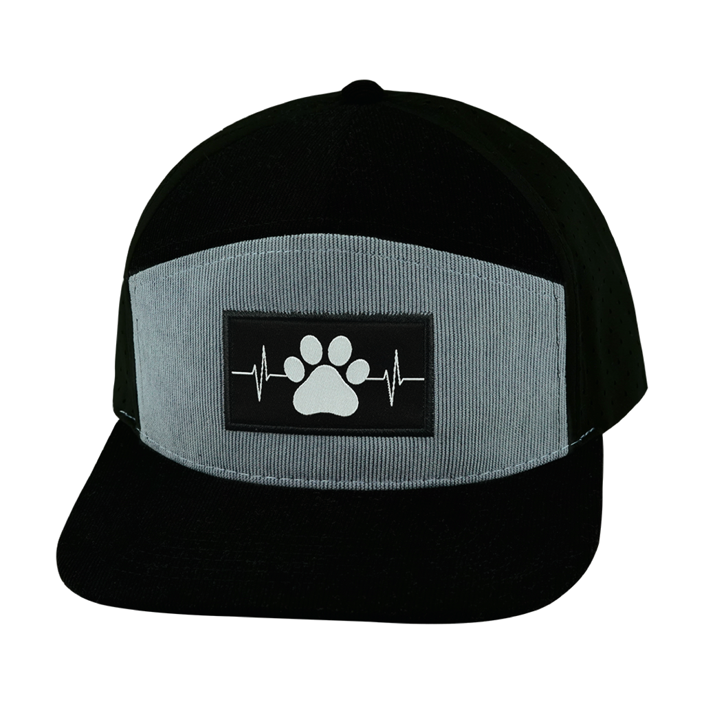 The Heartbeat Brand Dog Hat - Flat Bill - Corduroy - Black / Gray Blue - Laser Mesh — back view