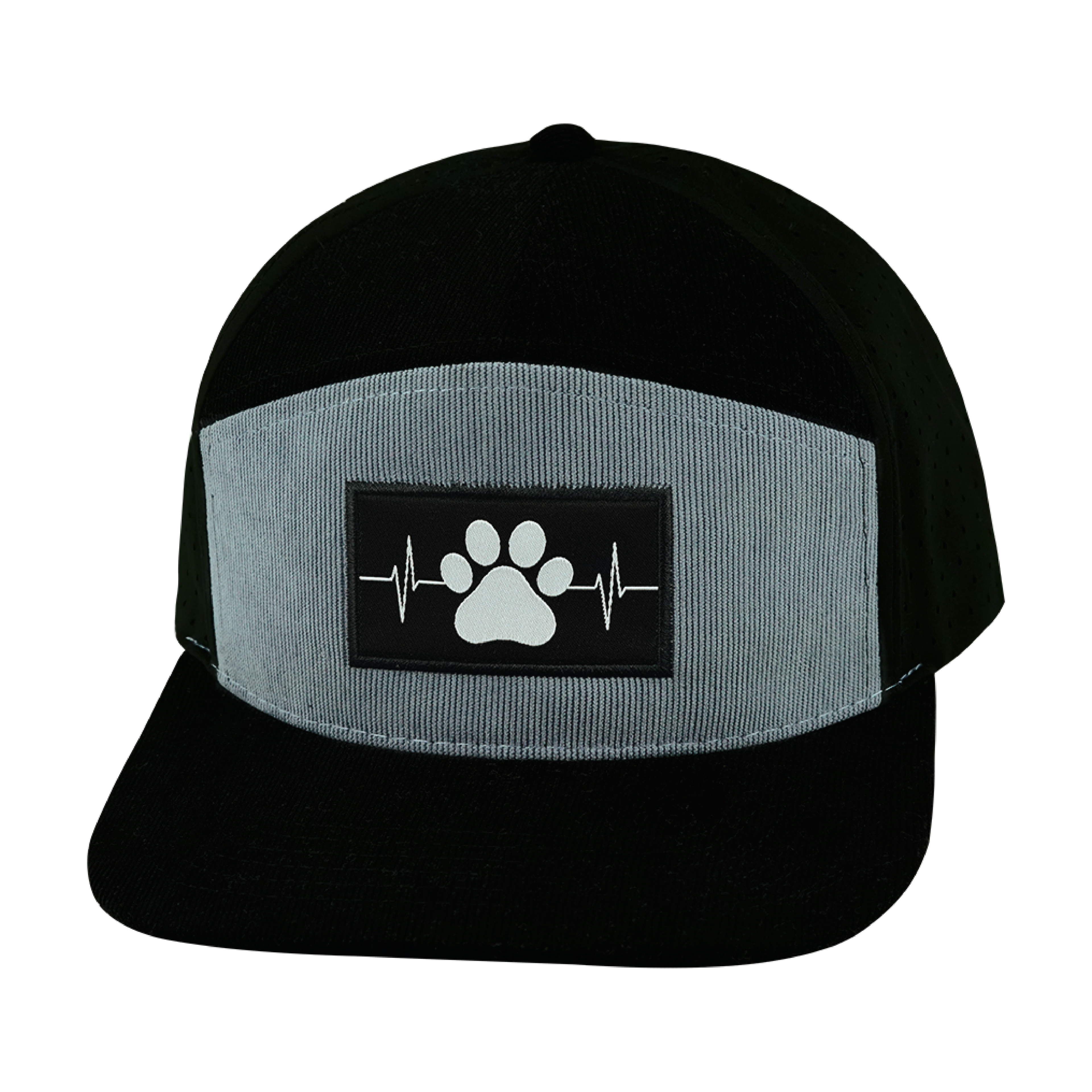 The Heartbeat Brand Dog Hat - Flat Bill - Corduroy - Black / Gray Blue - Laser Mesh — back view