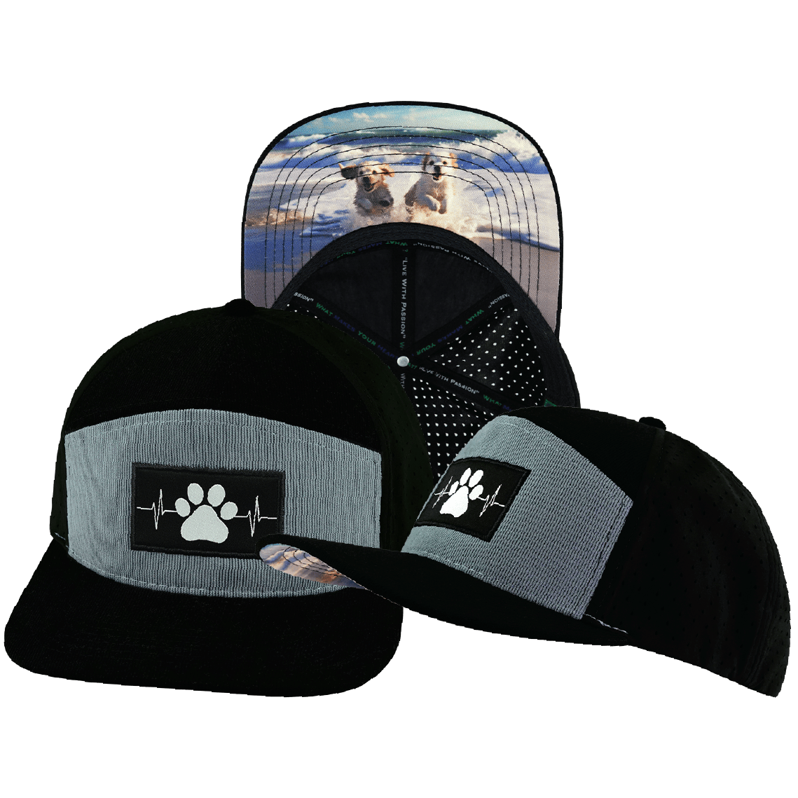 The Heartbeat Brand Dog Hat - Flat Bill - Corduroy - Black / Gray Blue - Laser Mesh — main product shot