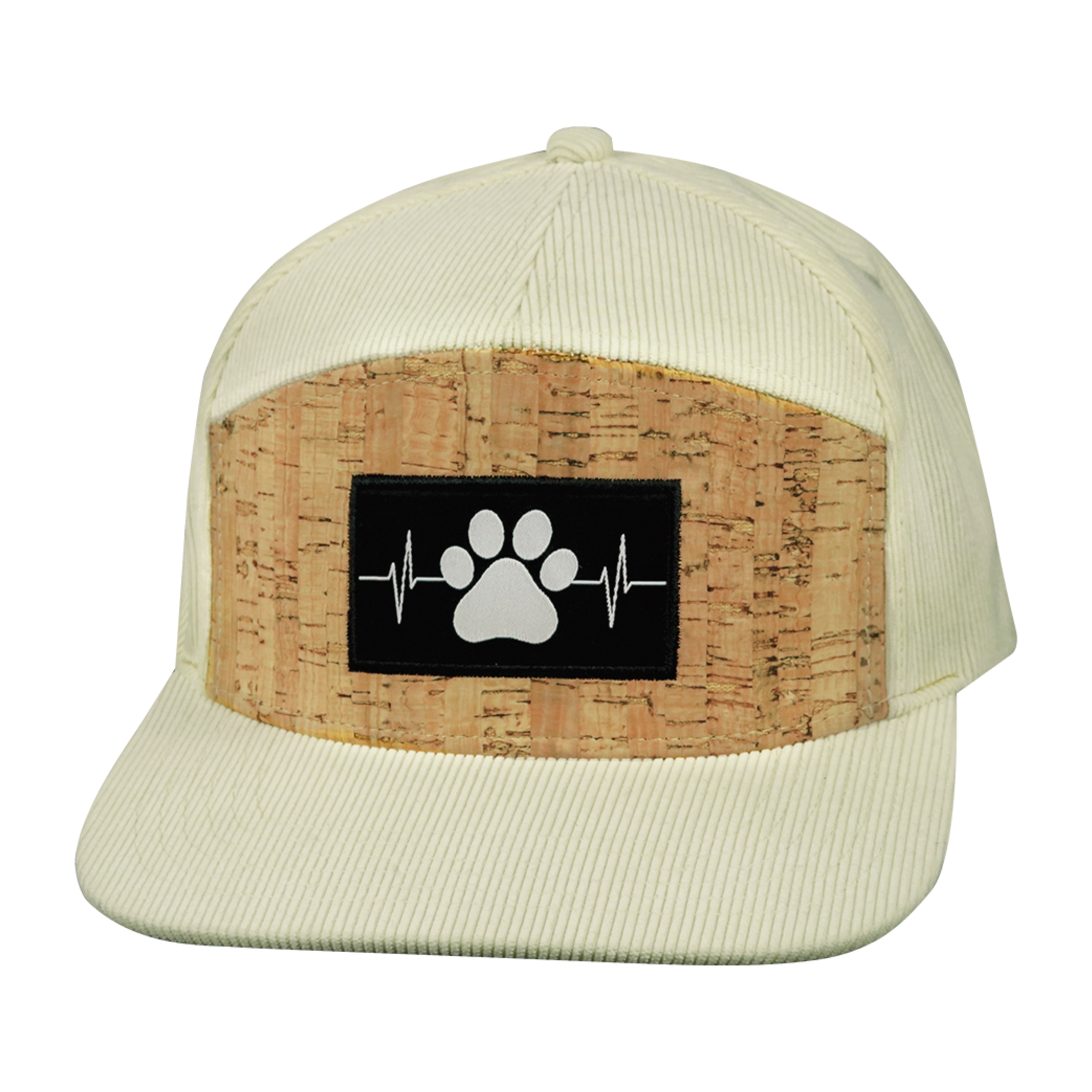 The Heartbeat Brand Dog Hat - Flat Bill - Corduroy - Cork - Cream - Fabric Back — back view