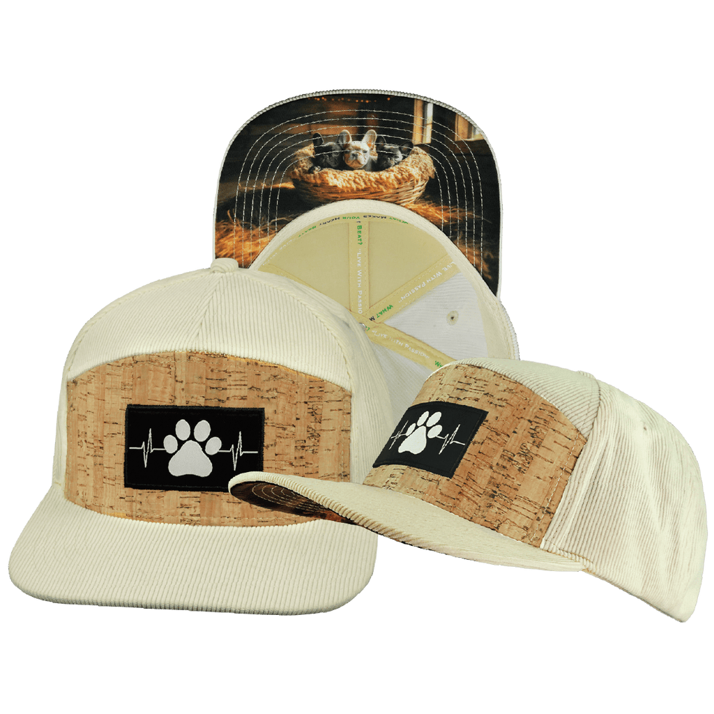 The Heartbeat Brand Dog Hat - Flat Bill - Corduroy - Cork - Cream - Fabric Back — main product shot