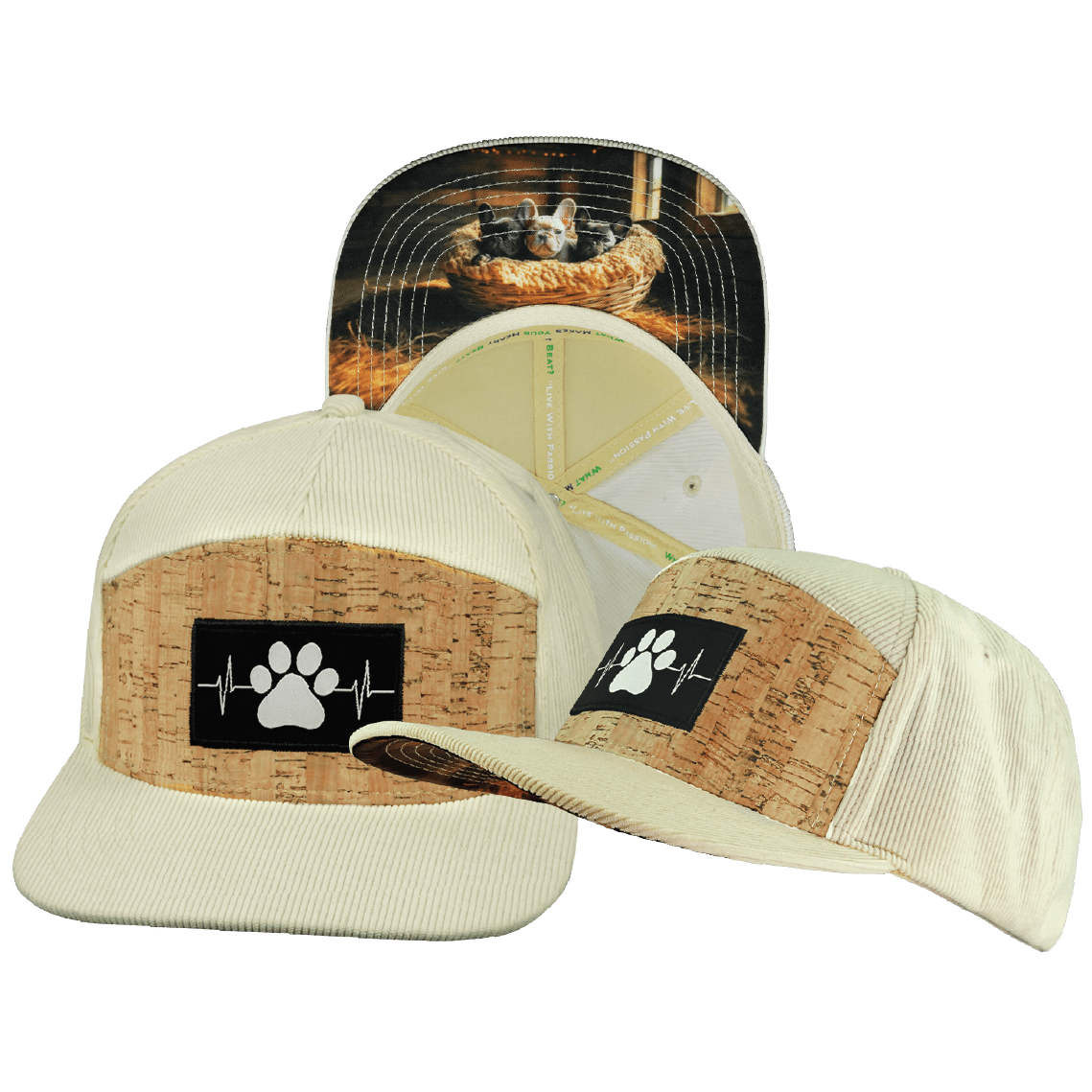 The Heartbeat Brand Dog Hat - Flat Bill - Corduroy - Cork - Cream - Fabric Back — main product shot