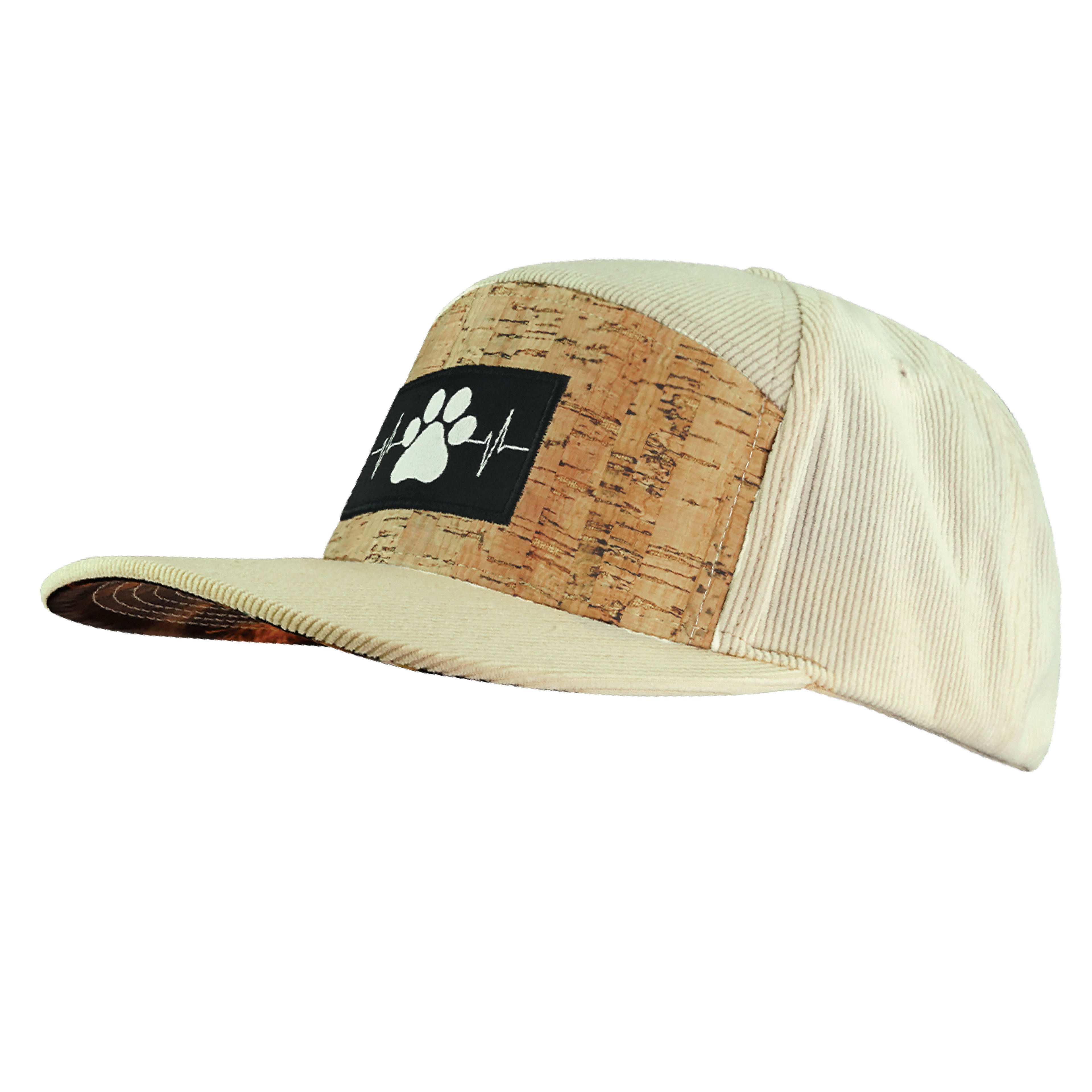 The Heartbeat Brand Dog Hat - Flat Bill - Corduroy - Cork - Cream - Fabric Back — side view