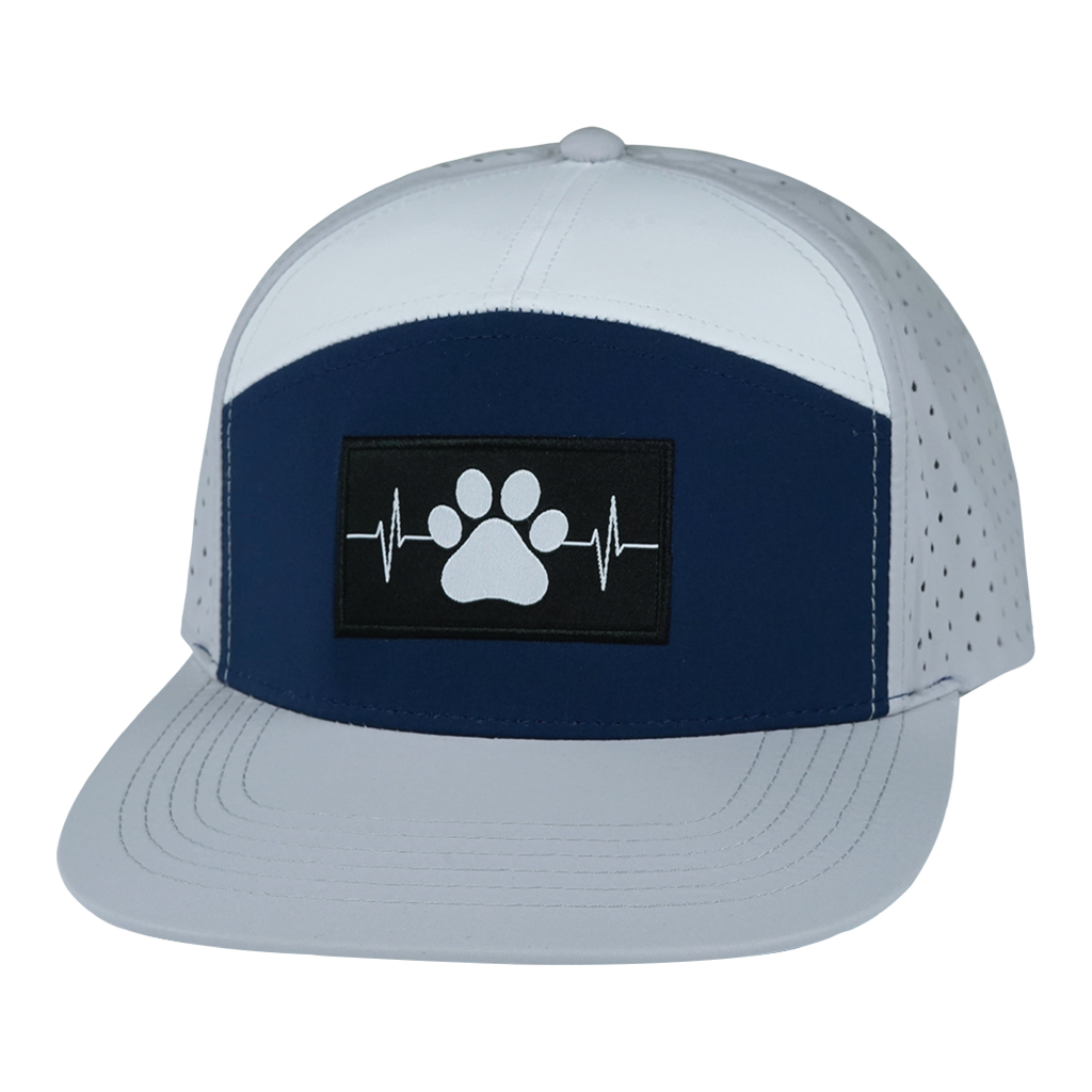 The Heartbeat Brand Dog Hat - Flat Bill - Gray / Navy / White - Laser Mesh — side view