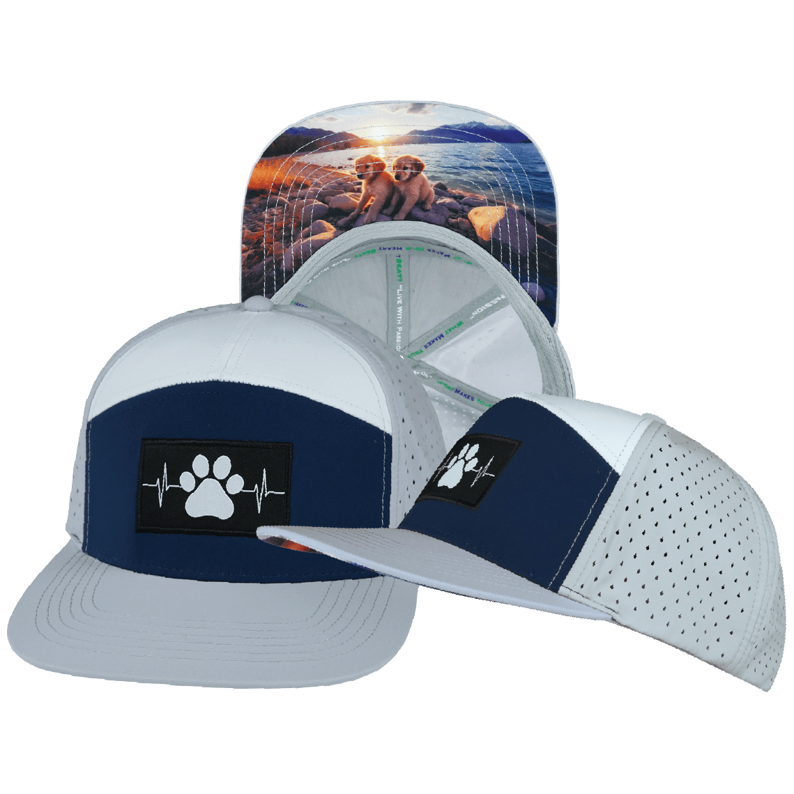 The Heartbeat Brand Dog Hat - Flat Bill - Gray / Navy / White - Laser Mesh — main product shot
